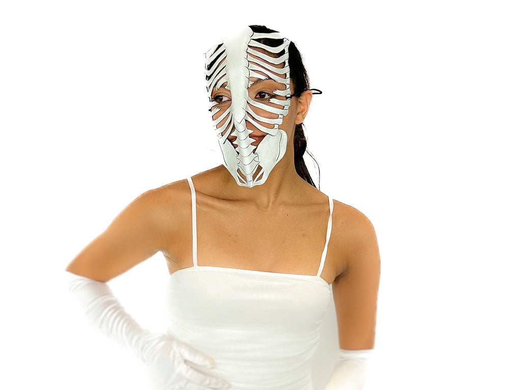 Skeleton Handmade Genuine Leather Mask in White Rockwell Masks