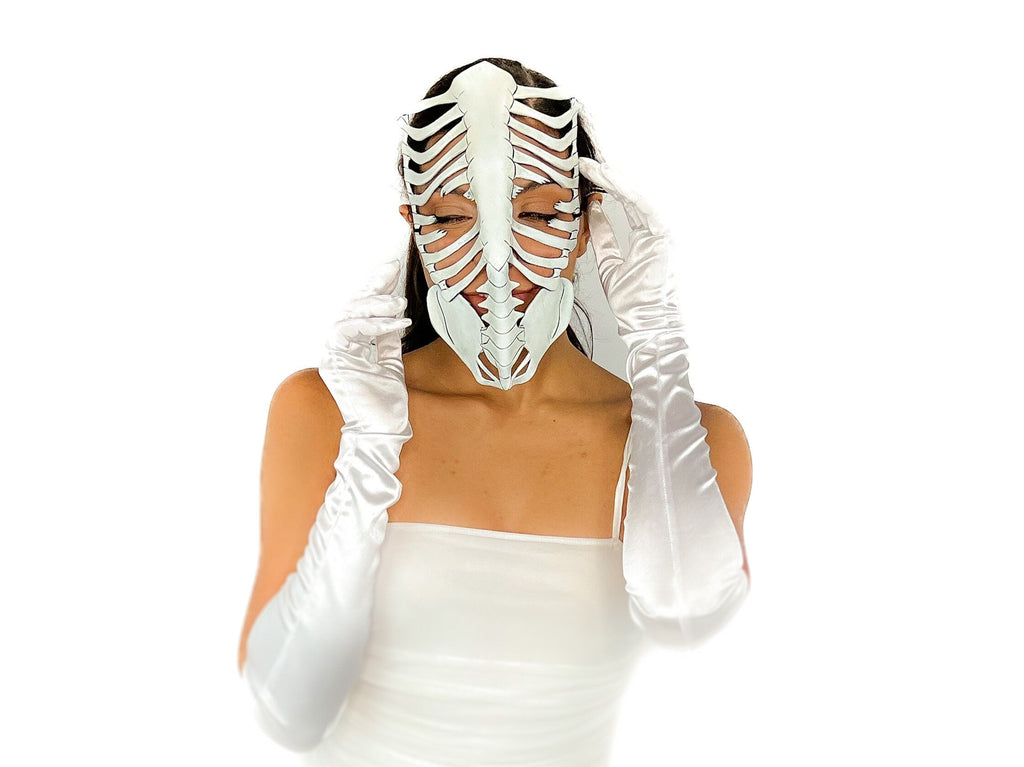 Skeleton Handmade Genuine Leather Mask in White Rockwell Masks