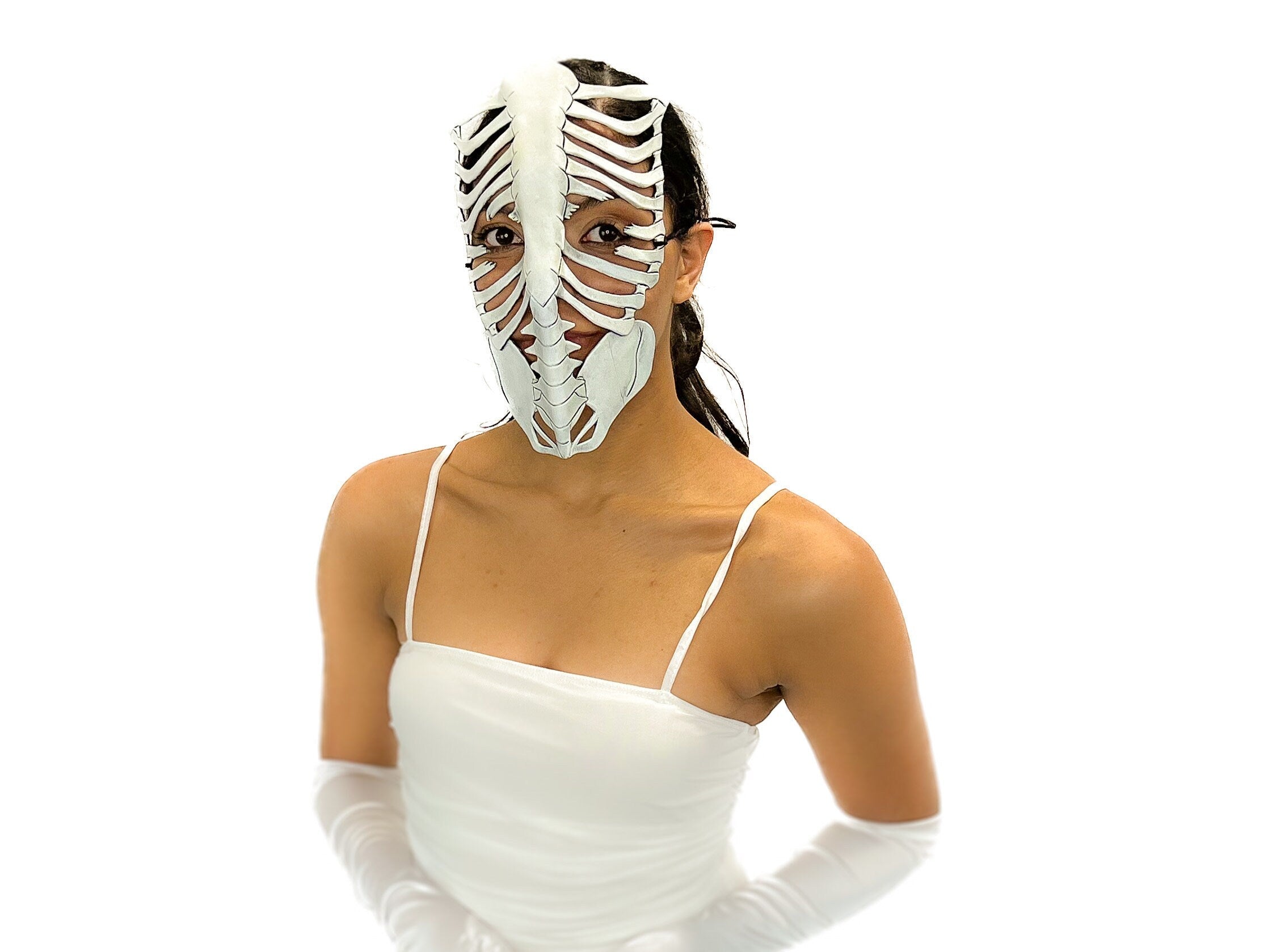 Skeleton Handmade Genuine Leather Mask in White Rockwell Masks