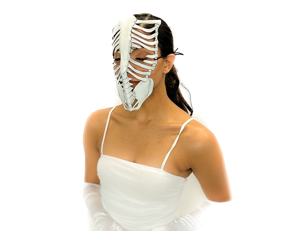 Skeleton Handmade Genuine Leather Mask in White Rockwell Masks