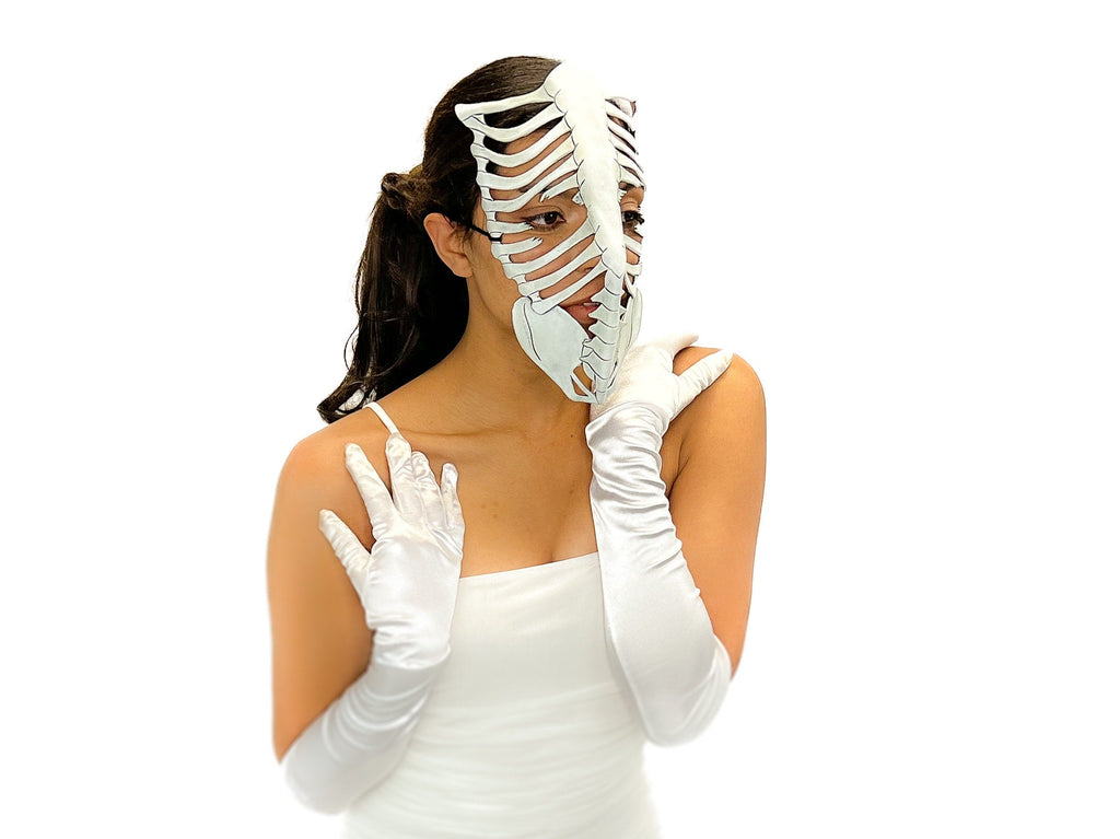 Skeleton Handmade Genuine Leather Mask in White Rockwell Masks