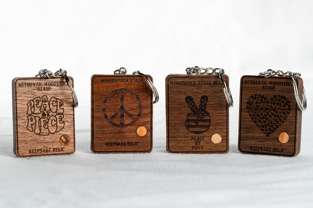 Hand Made Key Chains Including Piece of 1969 Woodstock Stage Peace Of Stage LLC