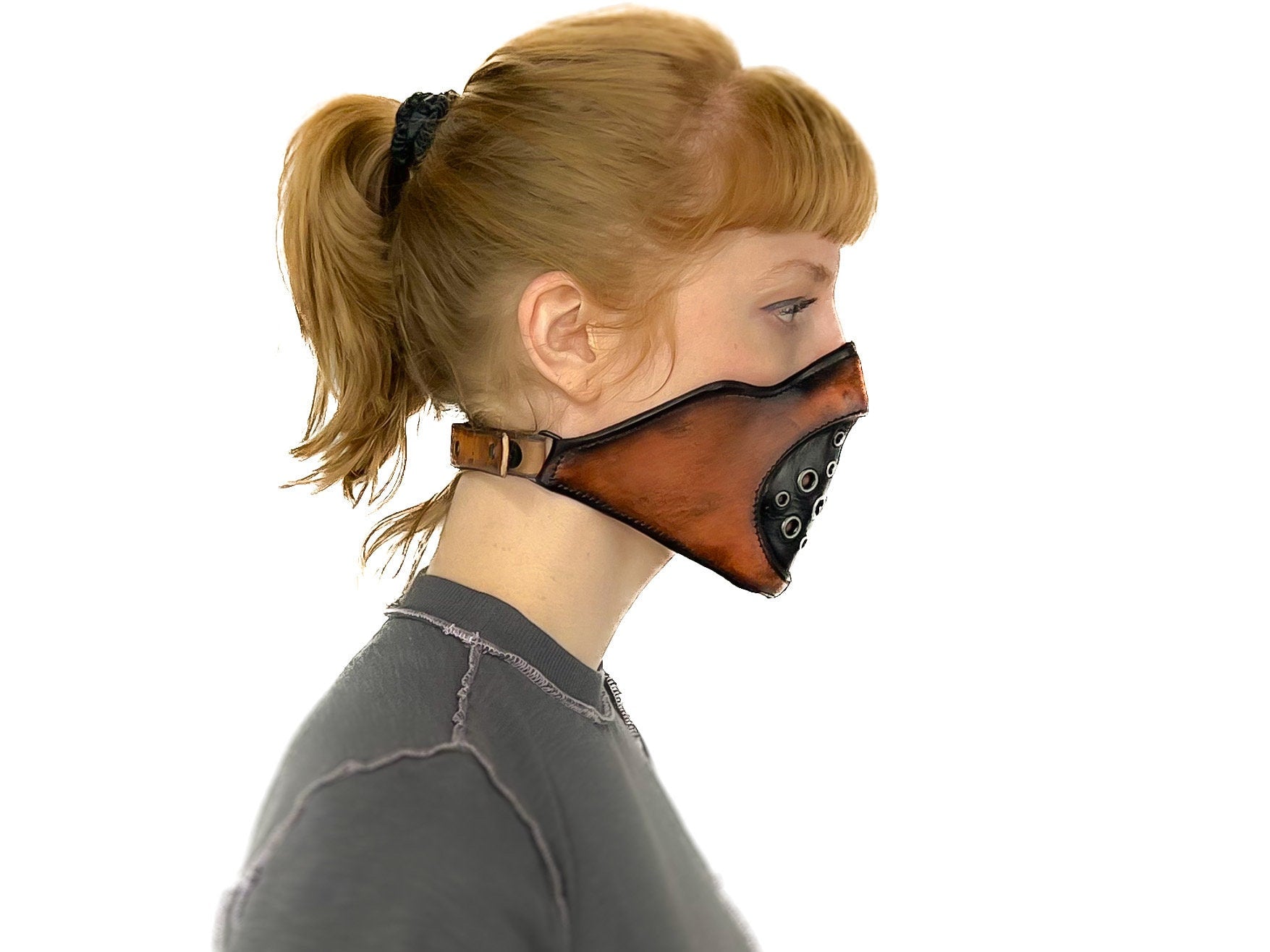 Fully Customizable and Personalizable Two Point Handcrafted Genuine Leather Mouth Riding Mask Rockwell Masks