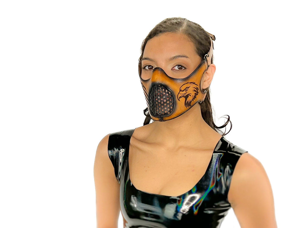 Fully Customizable and Personalizable Four Point Handcrafted Genuine Leather Mouth Riding Mask Rockwell Masks