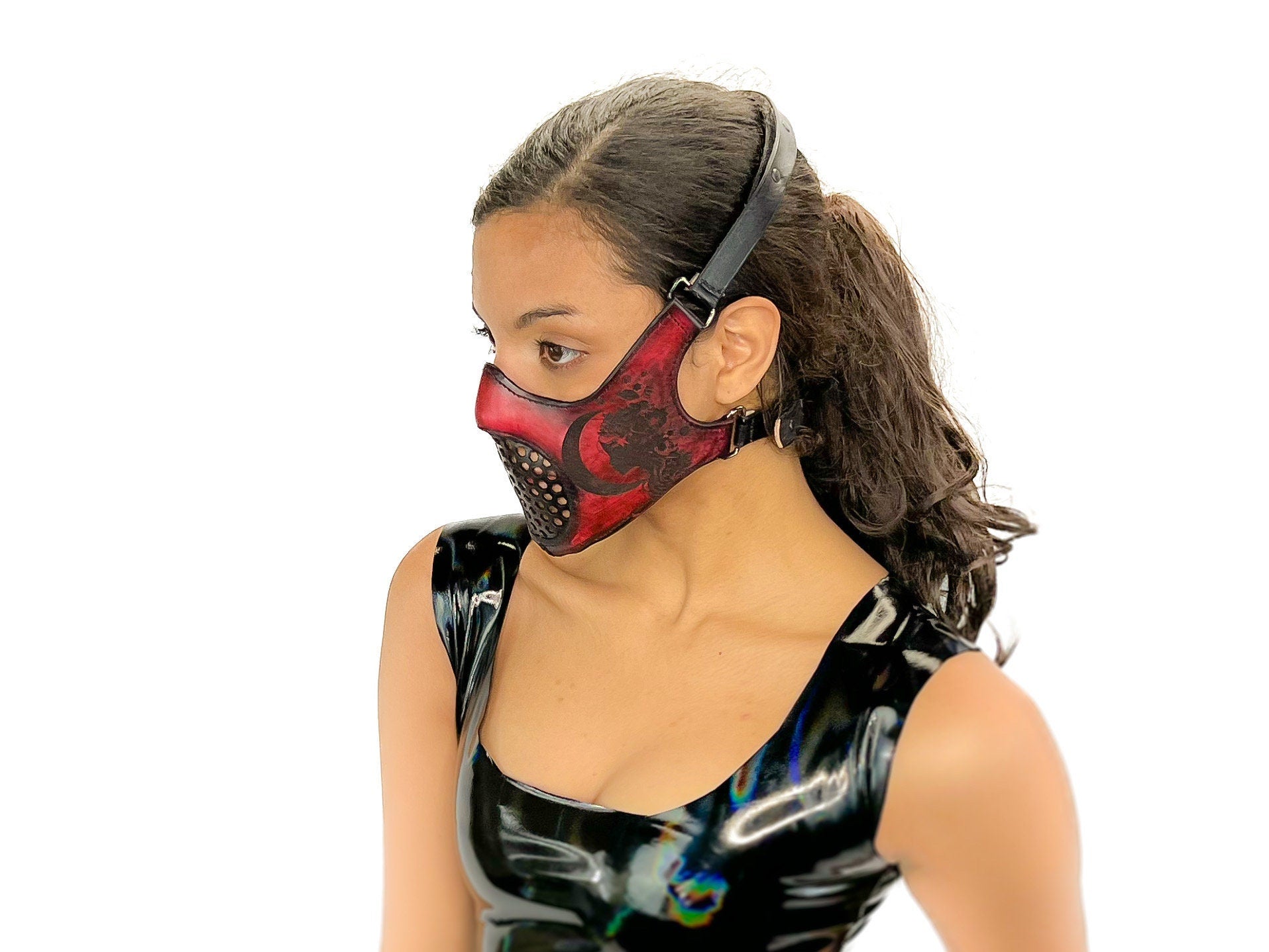 Fully Customizable and Personalizable Four Point Handcrafted Genuine Leather Mouth Riding Mask Rockwell Masks
