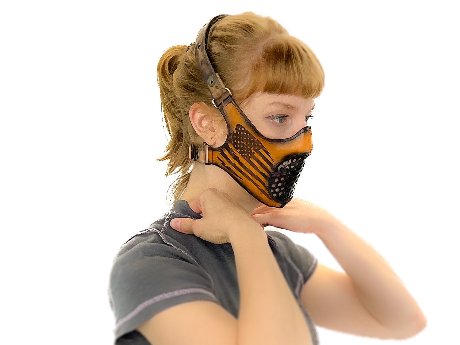 Fully Customizable and Personalizable Four Point Handcrafted Genuine Leather Mouth Riding Mask Rockwell Masks
