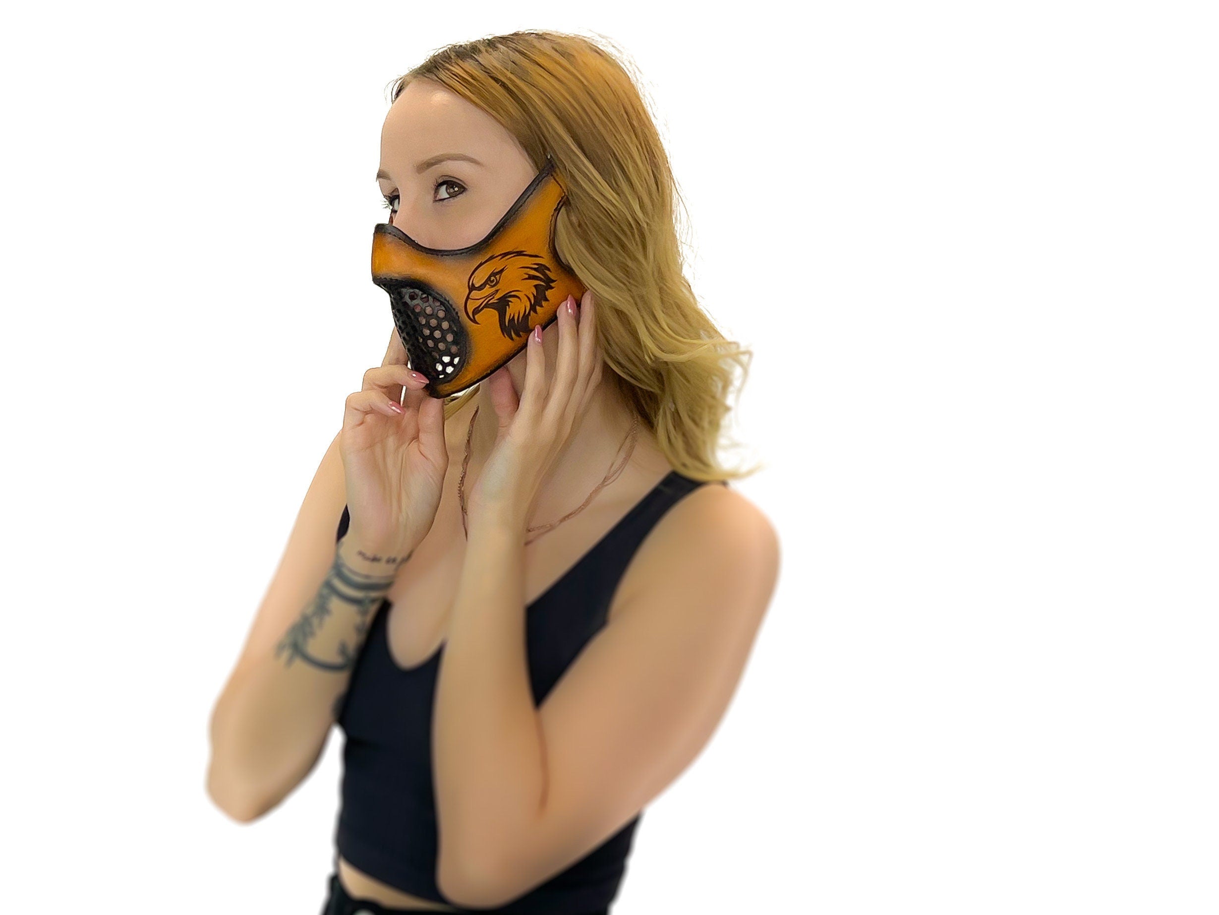 Fully Customizable and Personalizable Four Point Handcrafted Genuine Leather Mouth Riding Mask Rockwell Masks