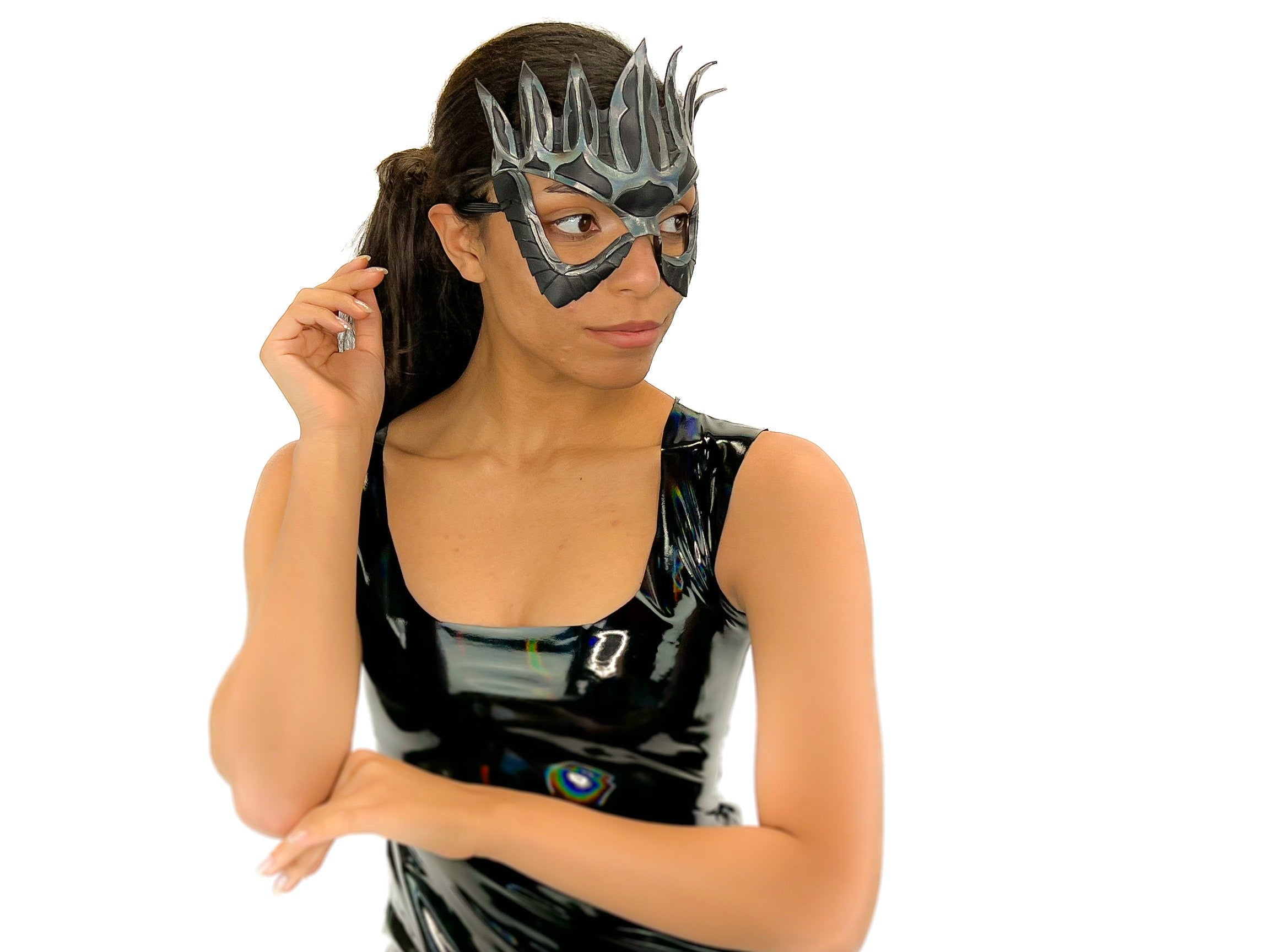 Masquerade Crown Mask of Handmade Genuine Leather in Metallics Rockwell Masks