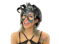 Handmade Genuine Leather Five Point Jester Mask in cosmic silver and Black No Bells Rockwell Masks