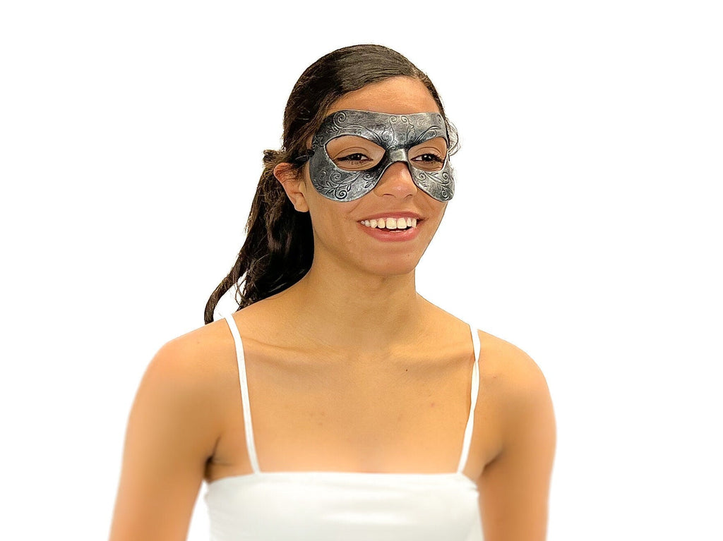 Ornate Masquerade Handmade Genuine Leather Eye Mask in Silver Rockwell Masks