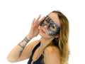 Dual Layer Ornate Masquerade Handmade Genuine Leather Eye Mask in Silver Rockwell Masks