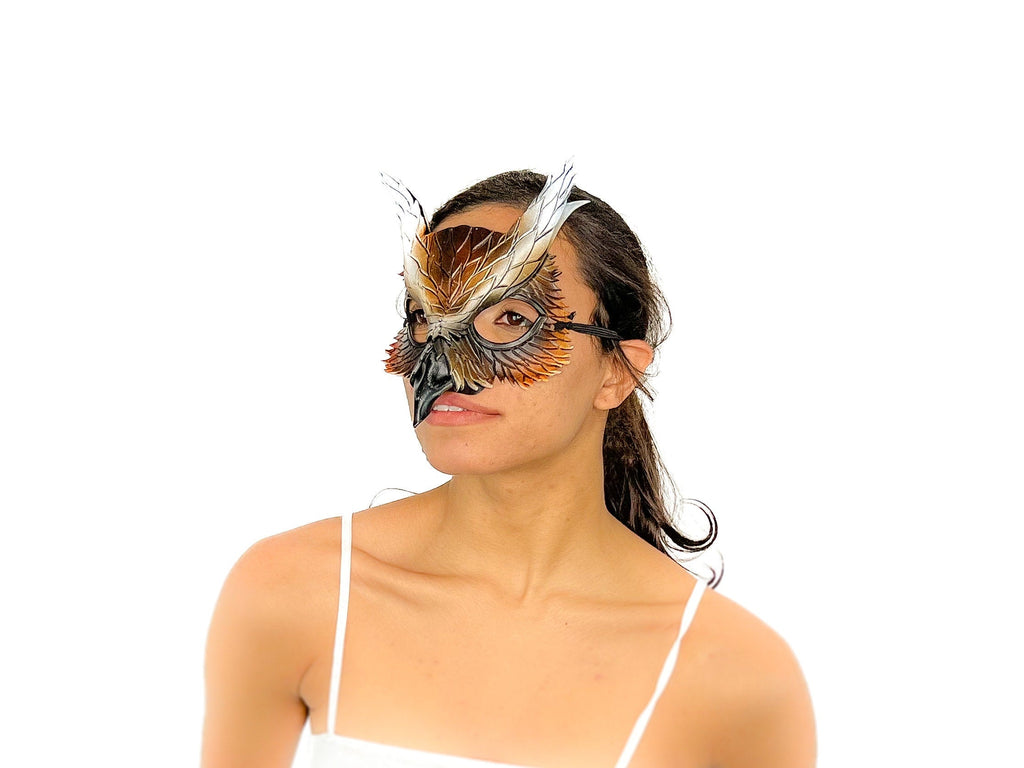 Layered Eagle Owl Handmade Genuine Leather Mask Rockwell Masks