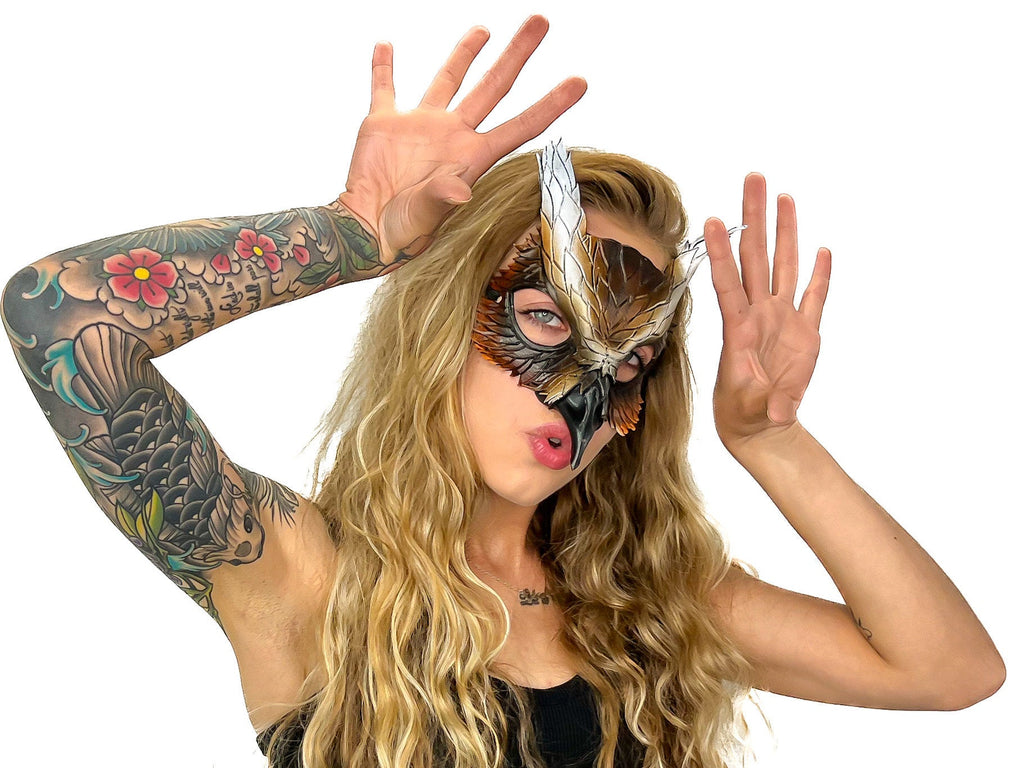 Layered Eagle Owl Handmade Genuine Leather Mask Rockwell Masks