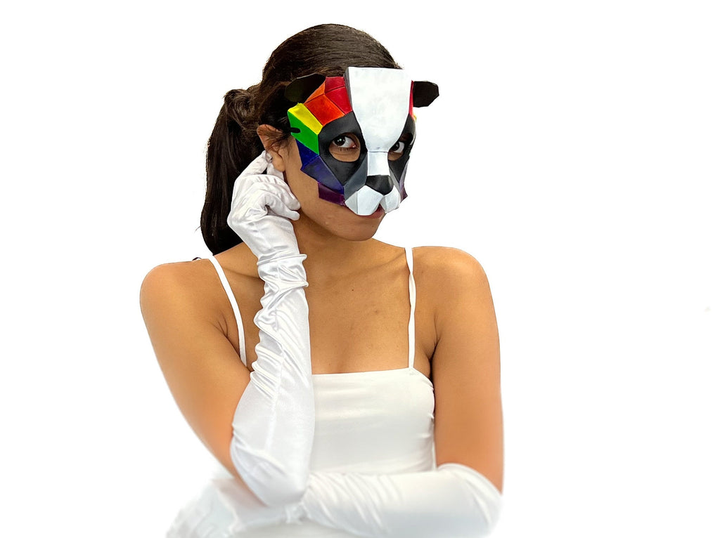 Geometric Rainbow Panda Bear Leather Mask Rockwell Masks