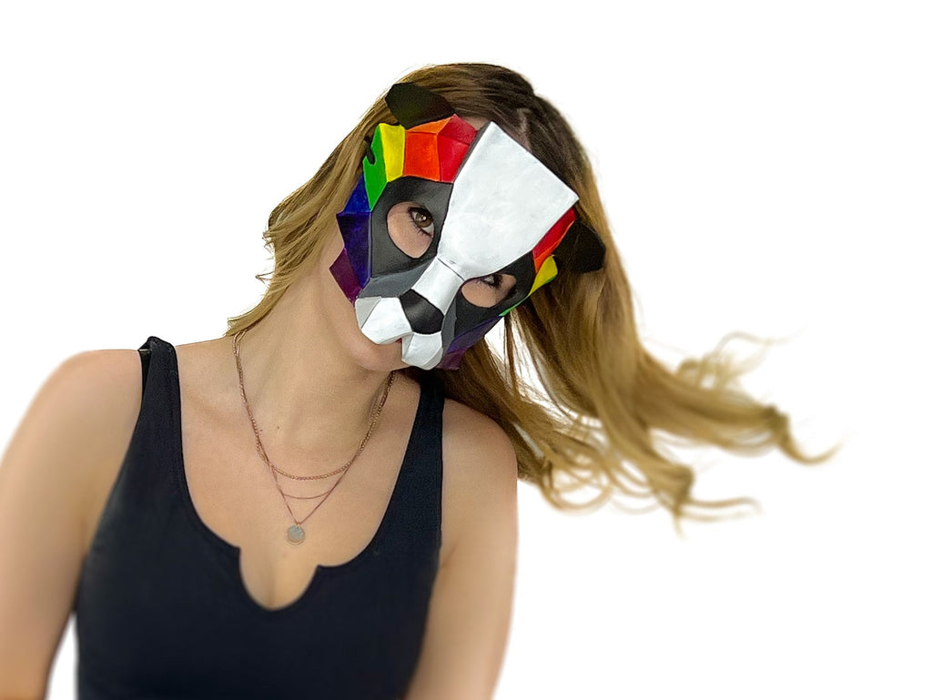 Geometric Rainbow Panda Bear Leather Mask Rockwell Masks