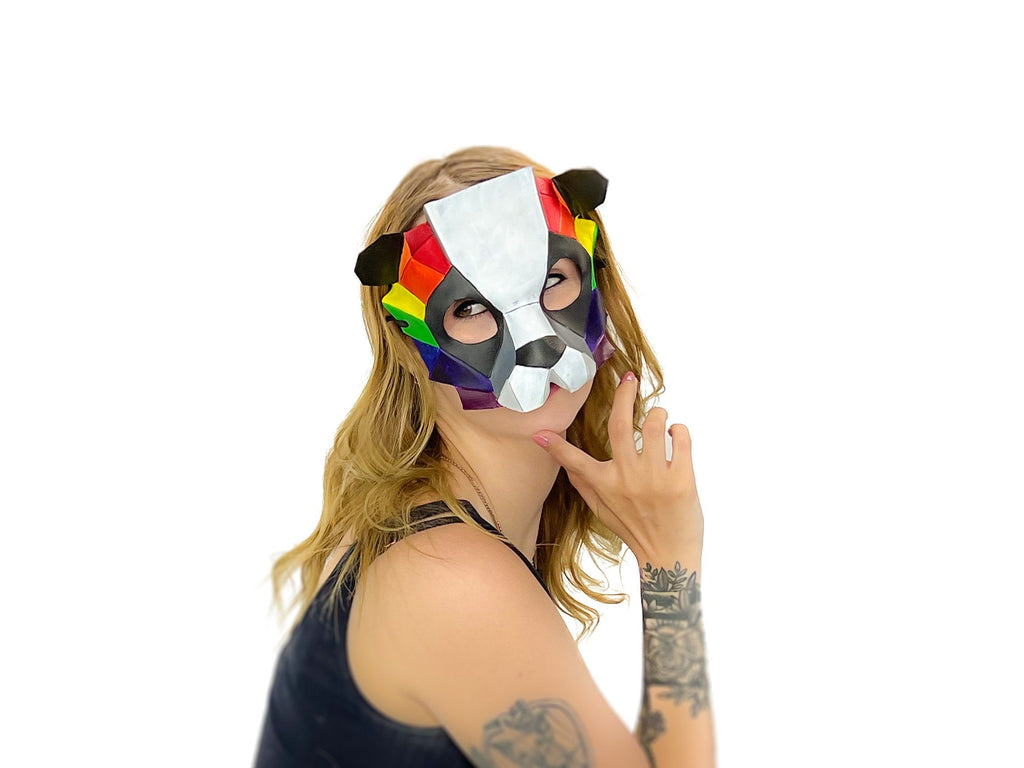 Geometric Rainbow Panda Bear Leather Mask Rockwell Masks