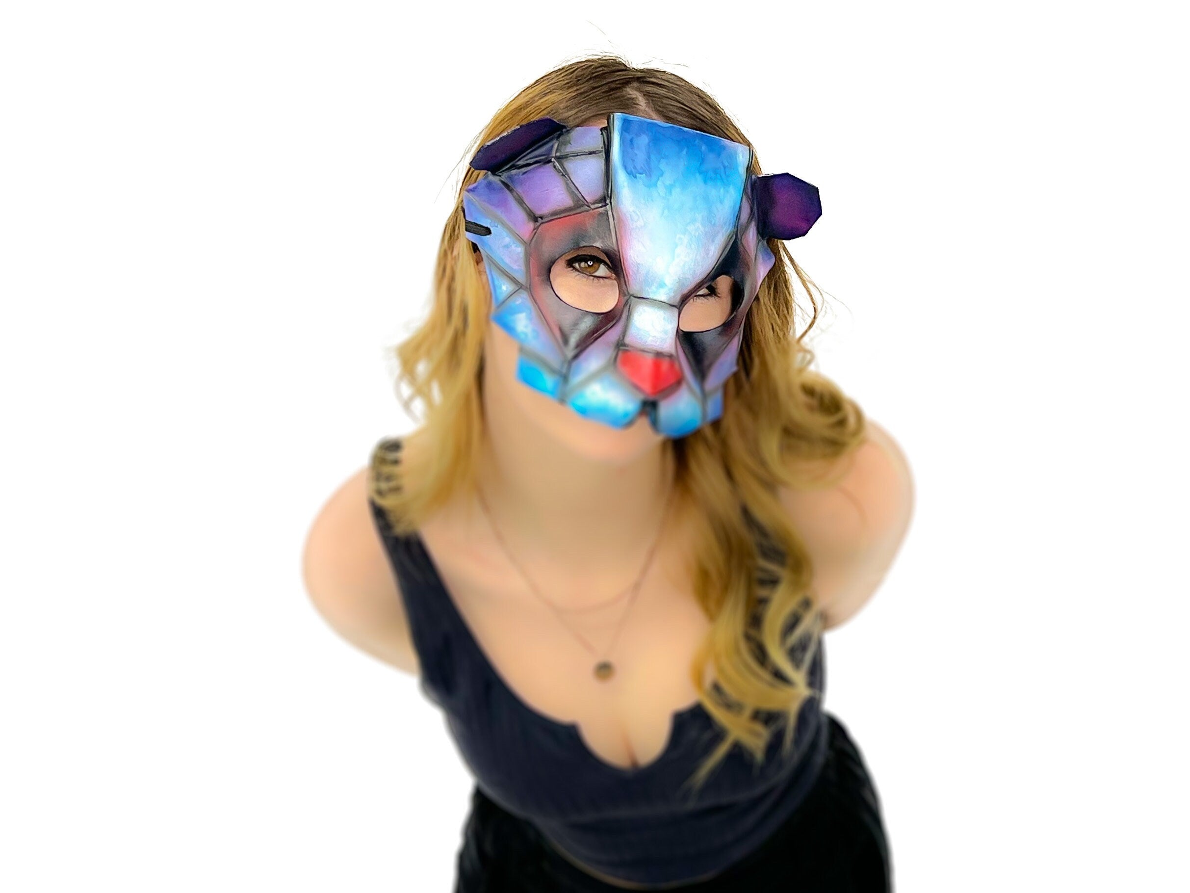 Geometric Watercolor Style Panda Bear Leather Mask Rockwell Masks