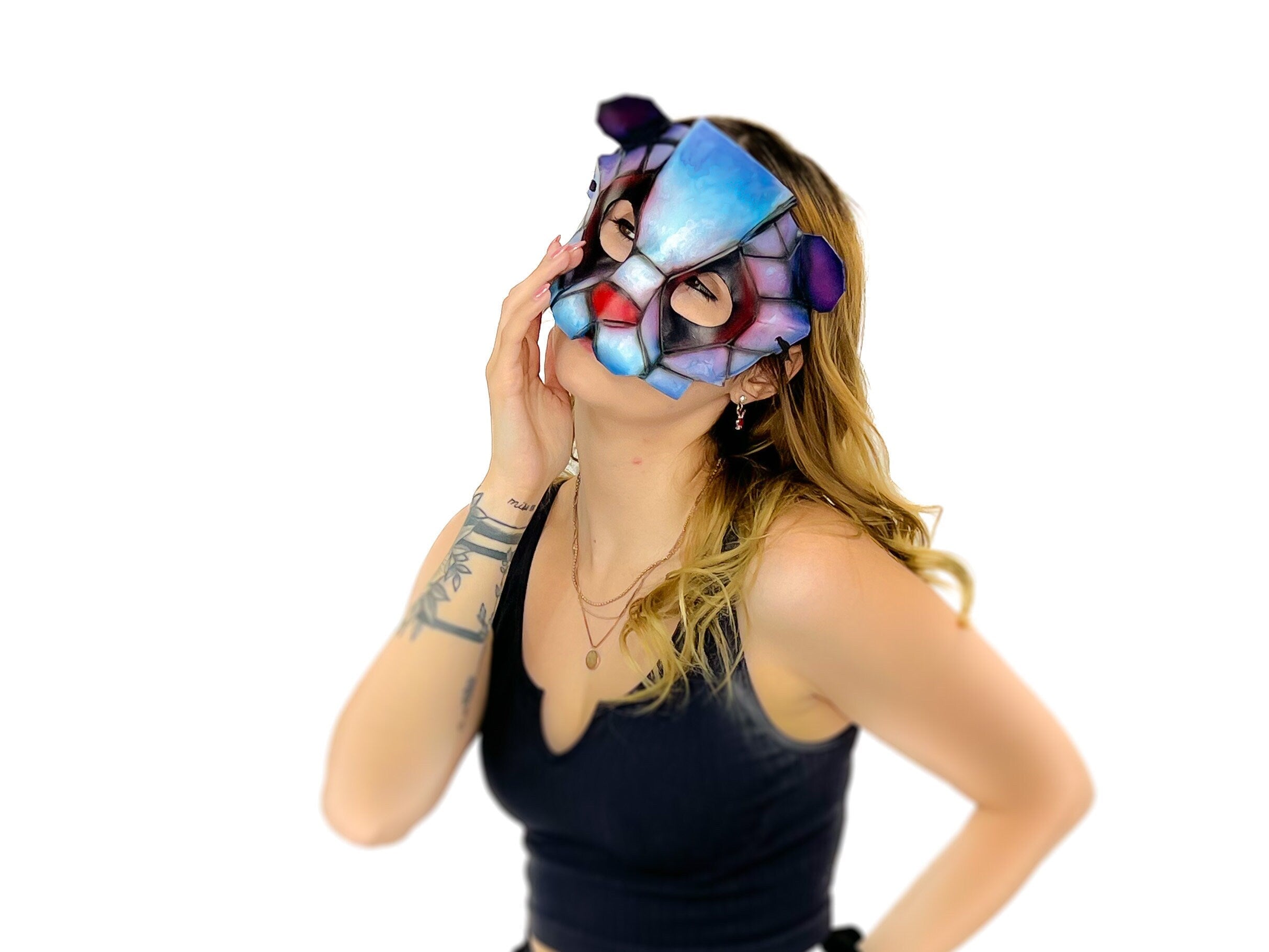Geometric Watercolor Style Panda Bear Leather Mask Rockwell Masks