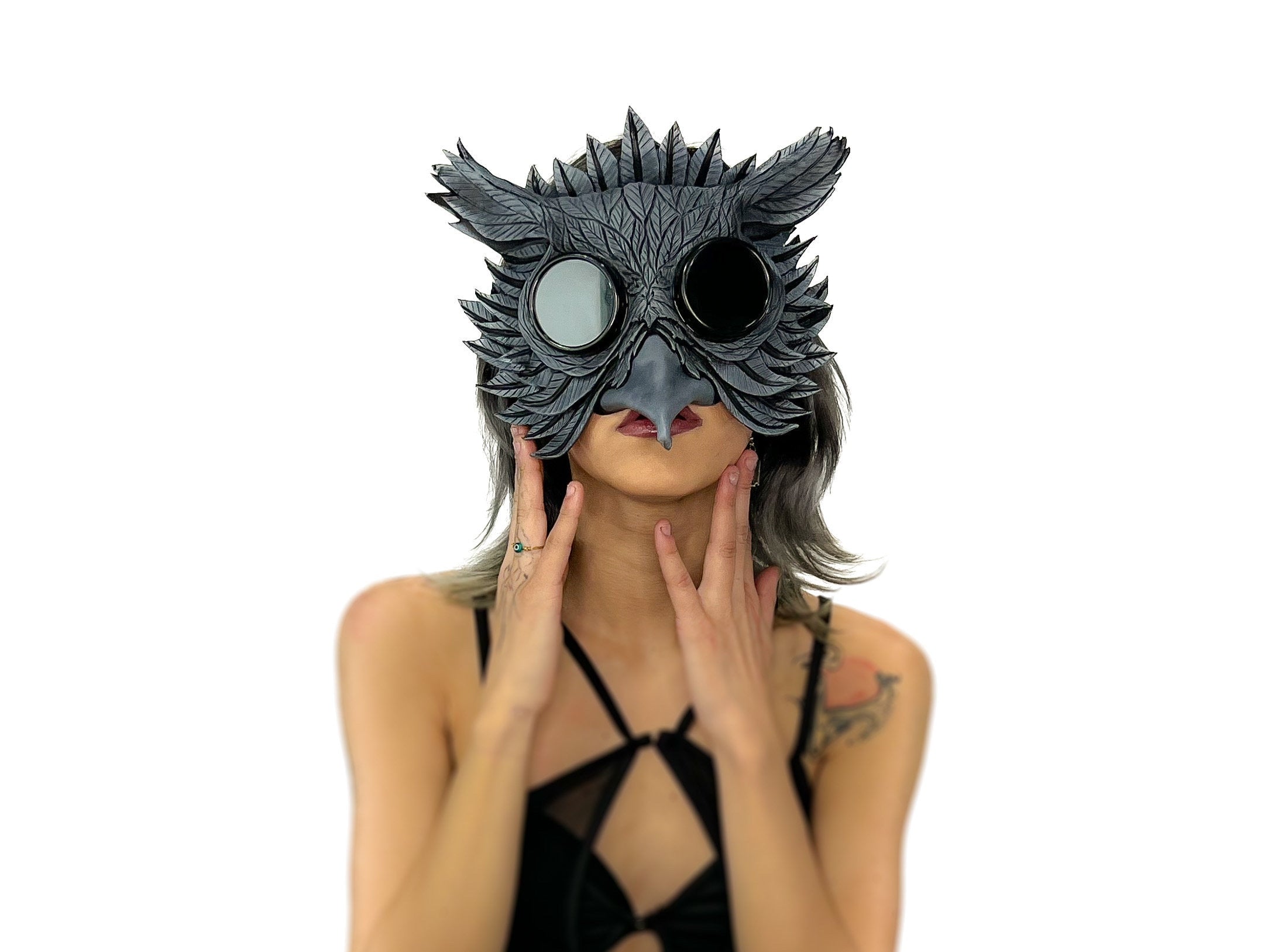 Black Raven Goggles Handmade Genuine Leather Mask Rockwell Masks