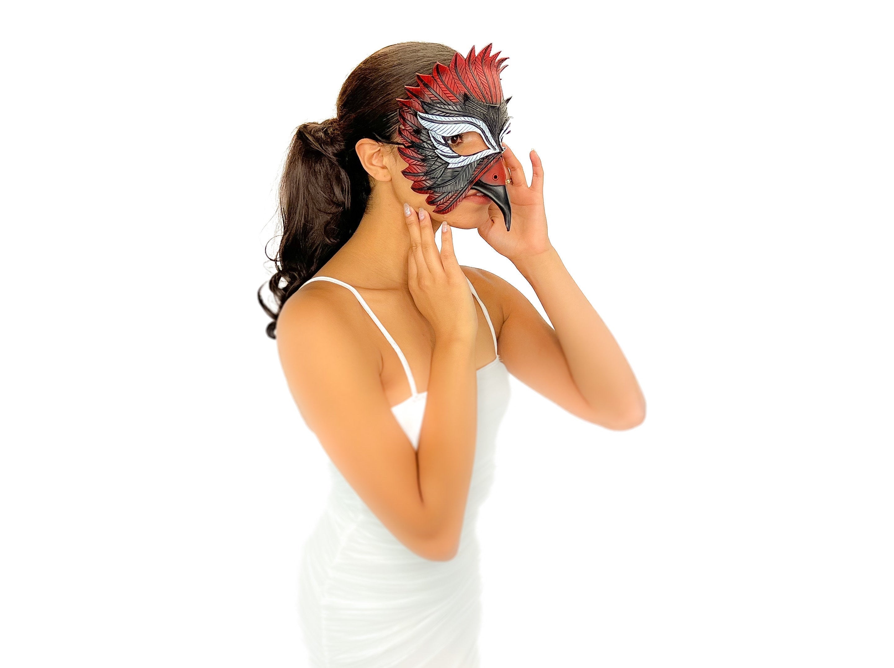 Red Raven  Handmade Genuine Leather Mask Rockwell Masks