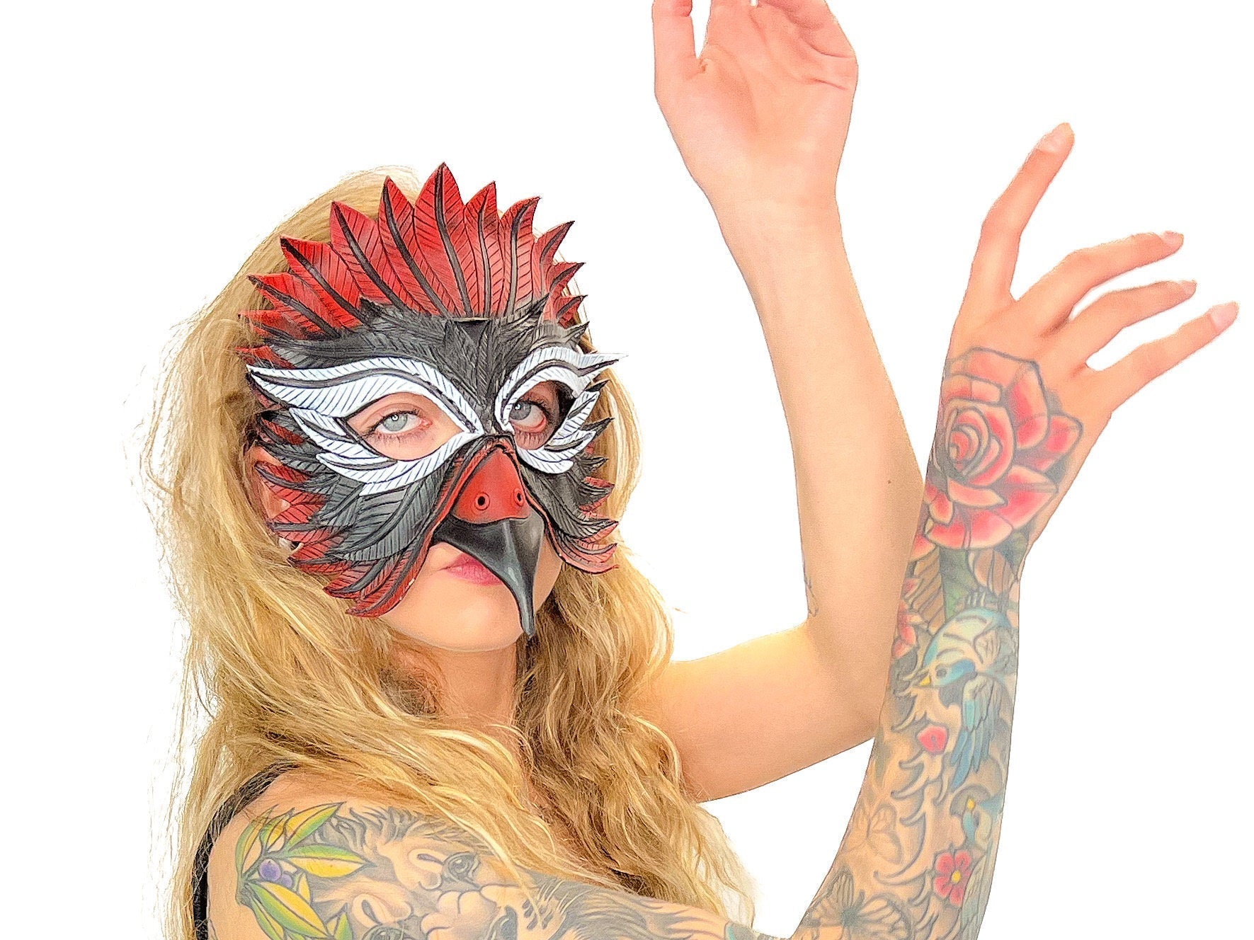 Red Raven  Handmade Genuine Leather Mask Rockwell Masks