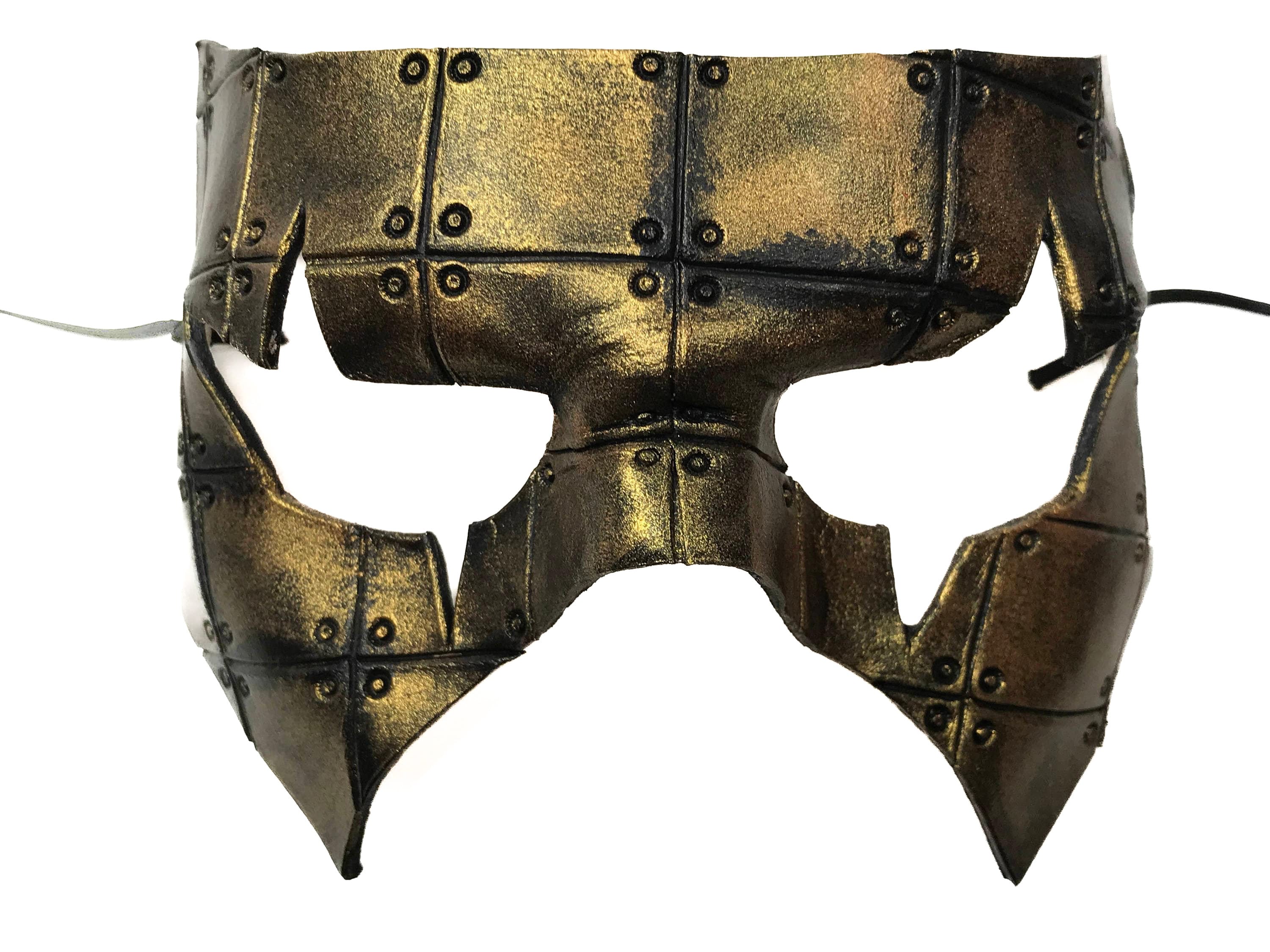 Handmade Genuine Leather Mask in Black and Gold Rockwell Masks
