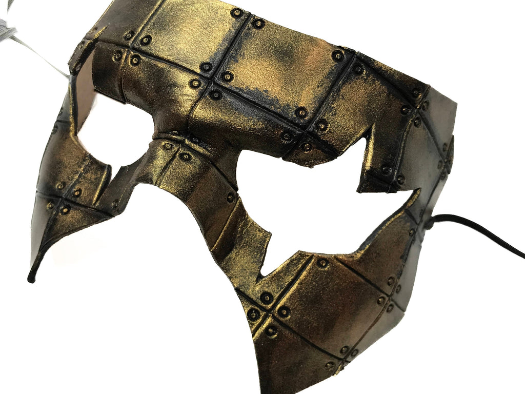 Handmade Genuine Leather Mask in Black and Gold Rockwell Masks