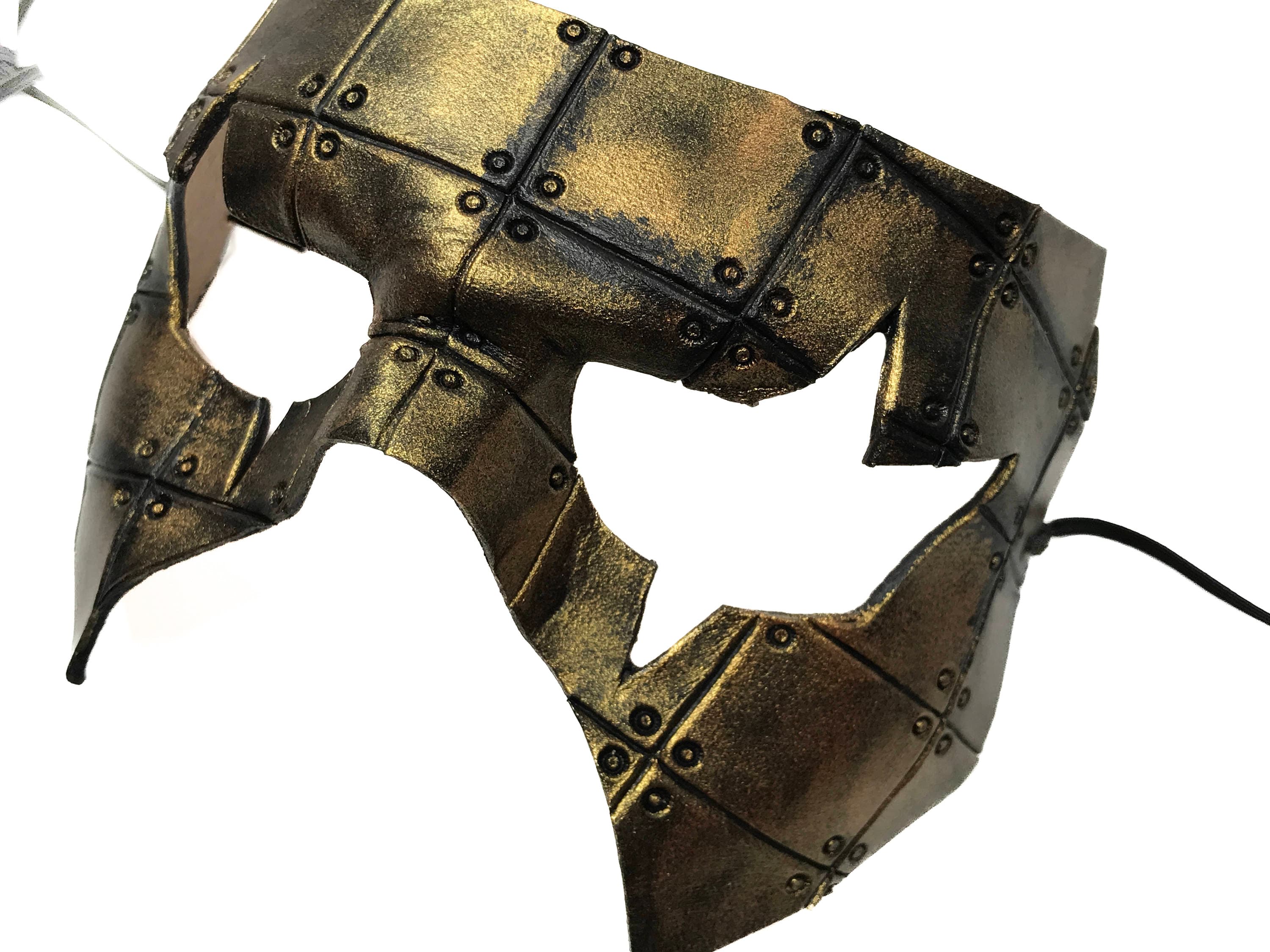 Handmade Genuine Leather Mask in Black and Gold Rockwell Masks