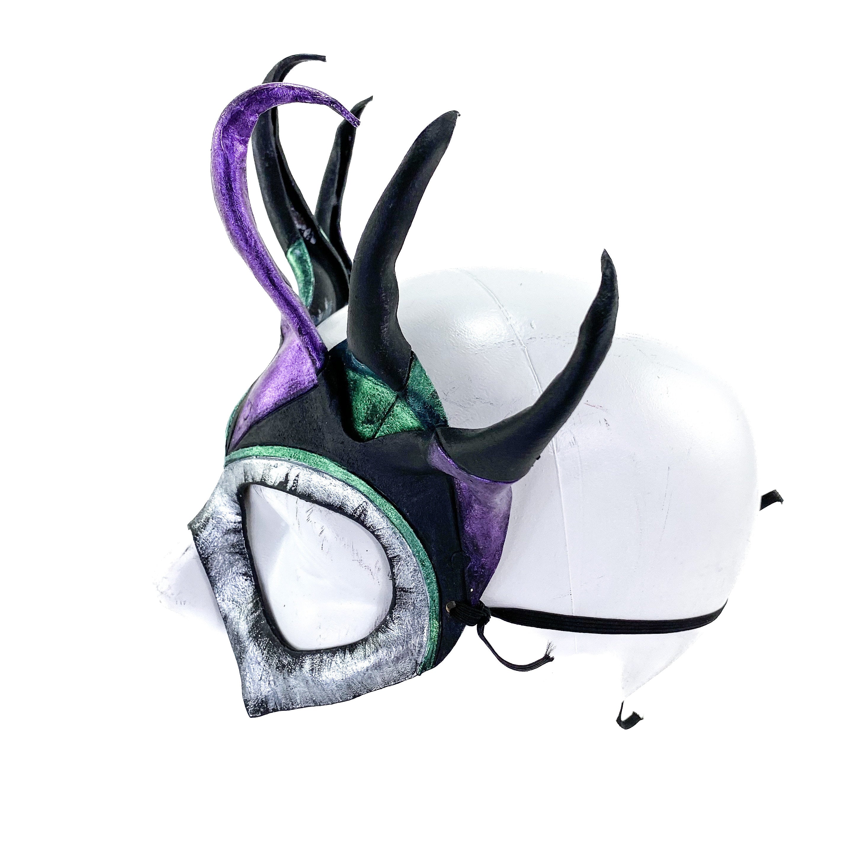 Five Point Jester Eye Mask in Purple and Green - Handmade Genuine Leather Rockwell Masks