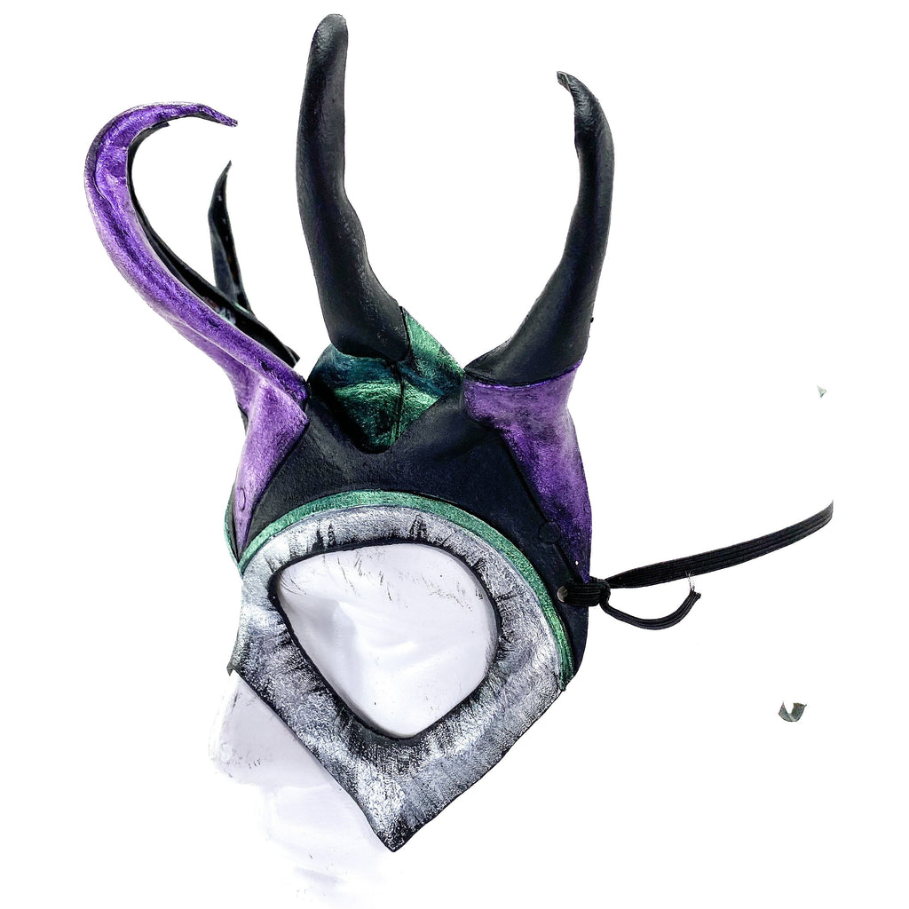 Five Point Jester Eye Mask in Purple and Green - Handmade Genuine Leather Rockwell Masks