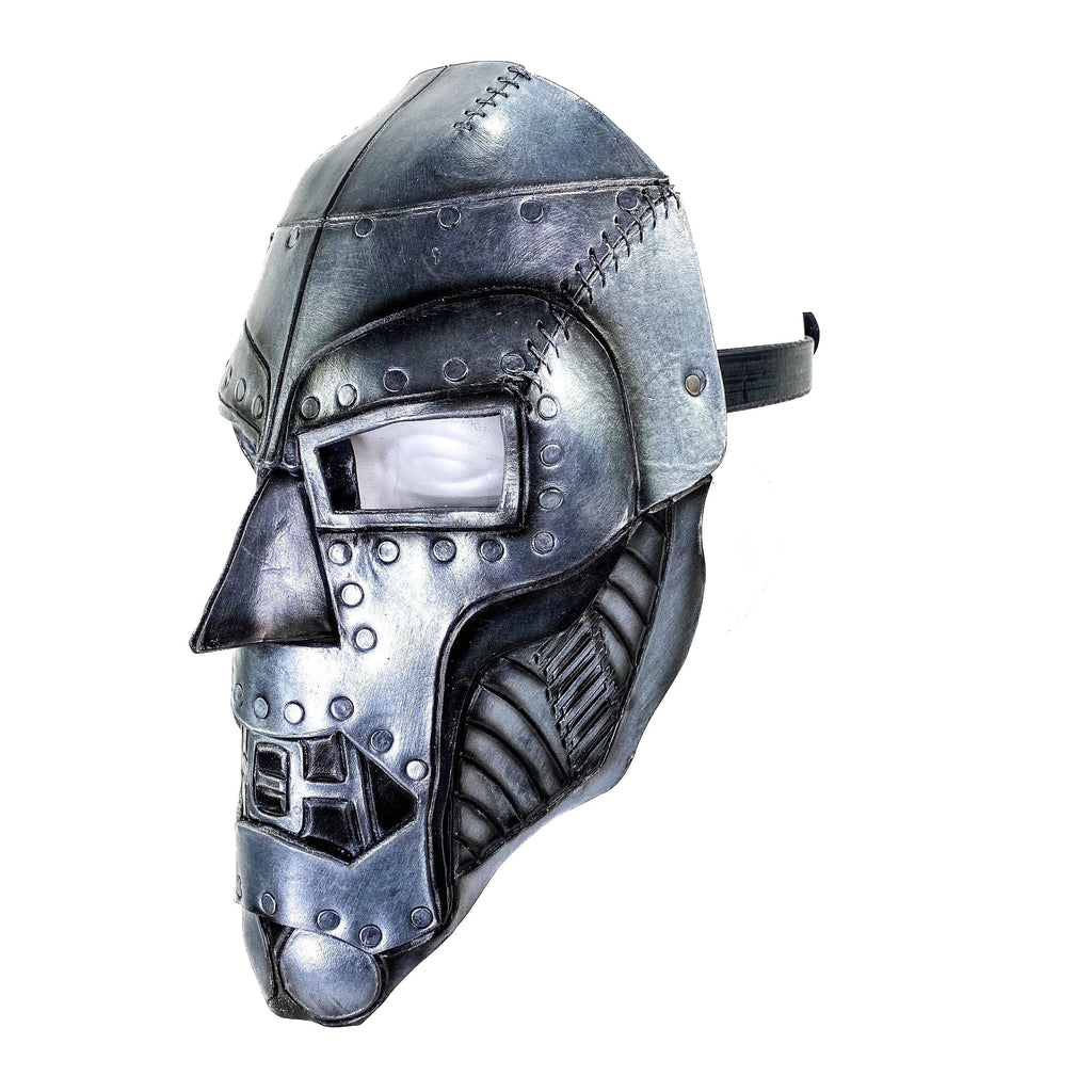 Genuine Leather Mask - Weathered Steel Paint - Handmade Full Face Cover for Masquerades Halloween or Cosplay Costume Rockwell Masks