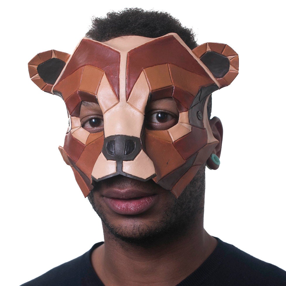 Geometric Grizzly Bear Leather Mask Rockwell Masks