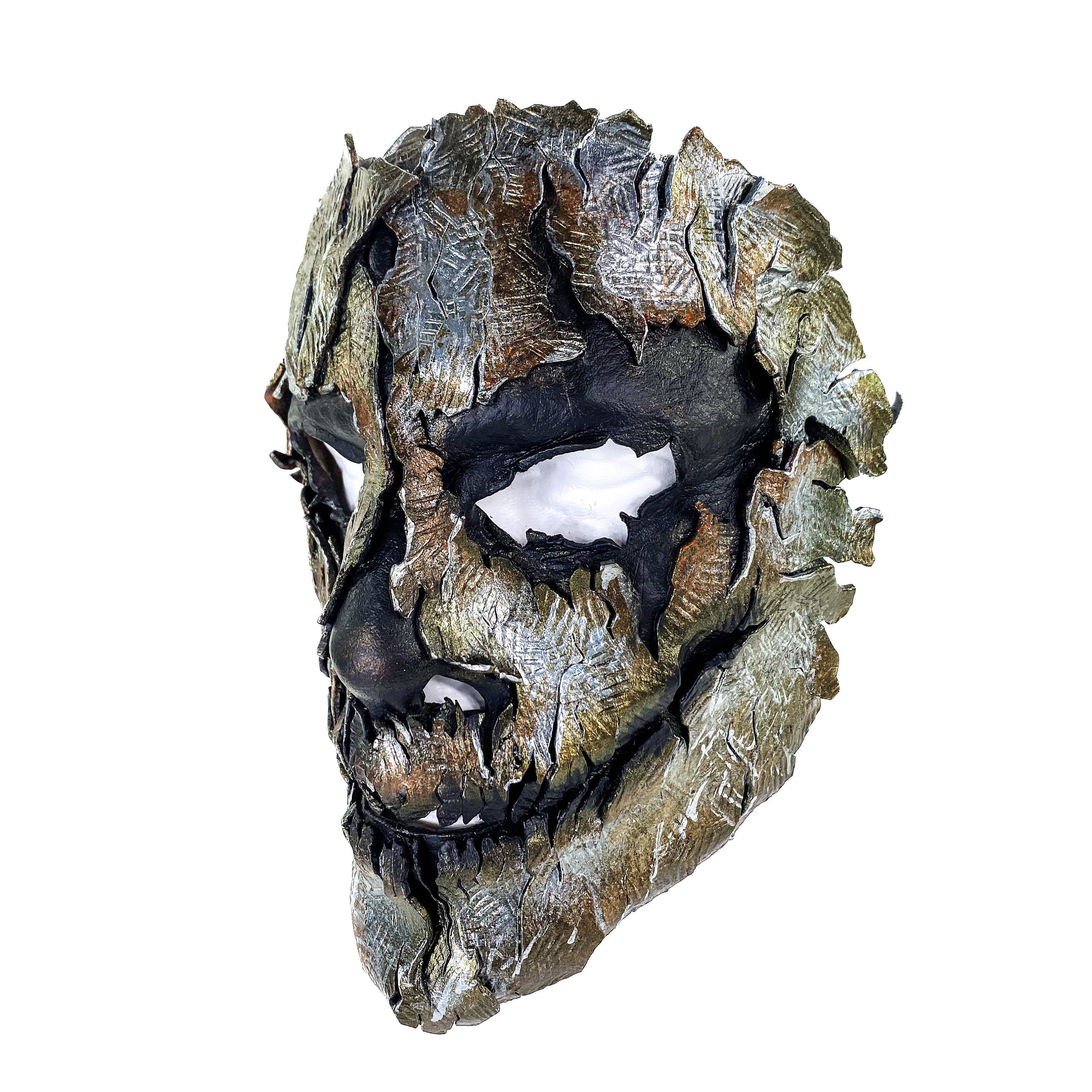 Genuine Leather Mask - Shattered Metal Paint - Handmade Full Face Cover for Halloween, Performance or Cosplay Costume Rockwell Masks
