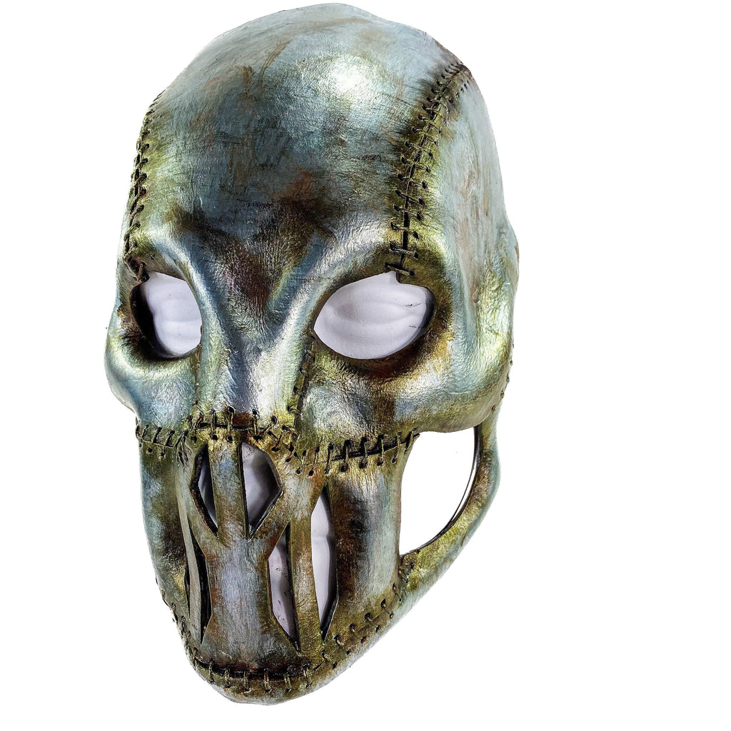 Invader - Genuine Leather Mask in Corroded Metallic Paint - Handmade Full Face Cover for Halloween, Performance or Cosplay Rockwell Masks