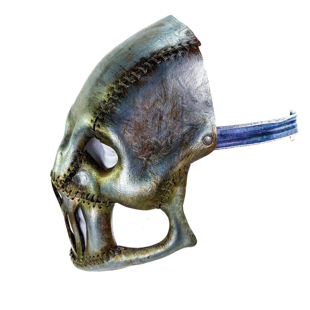 Invader - Genuine Leather Mask in Corroded Metallic Paint - Handmade Full Face Cover for Halloween, Performance or Cosplay Rockwell Masks