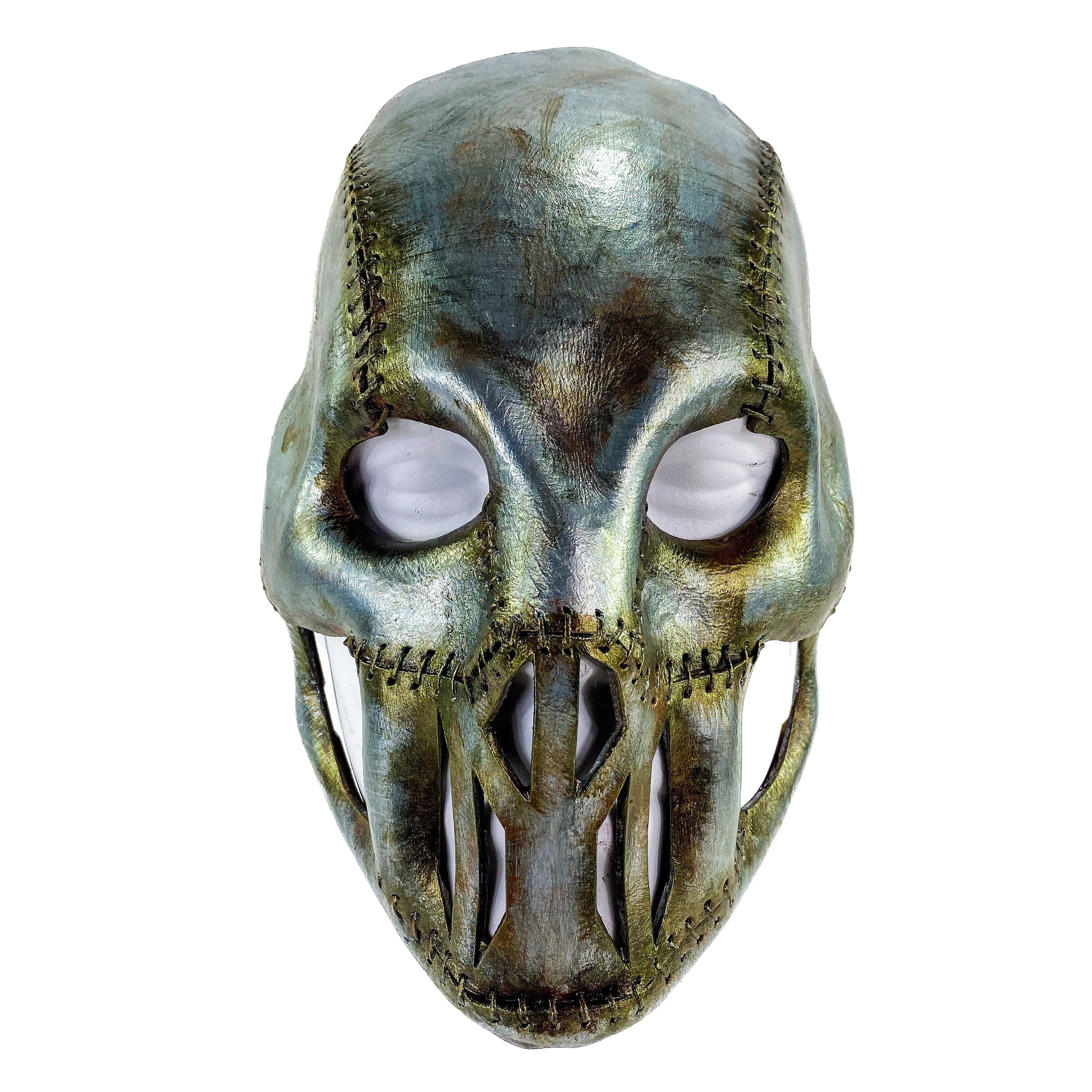 Invader - Genuine Leather Mask in Corroded Metallic Paint - Handmade Full Face Cover for Halloween, Performance or Cosplay Rockwell Masks