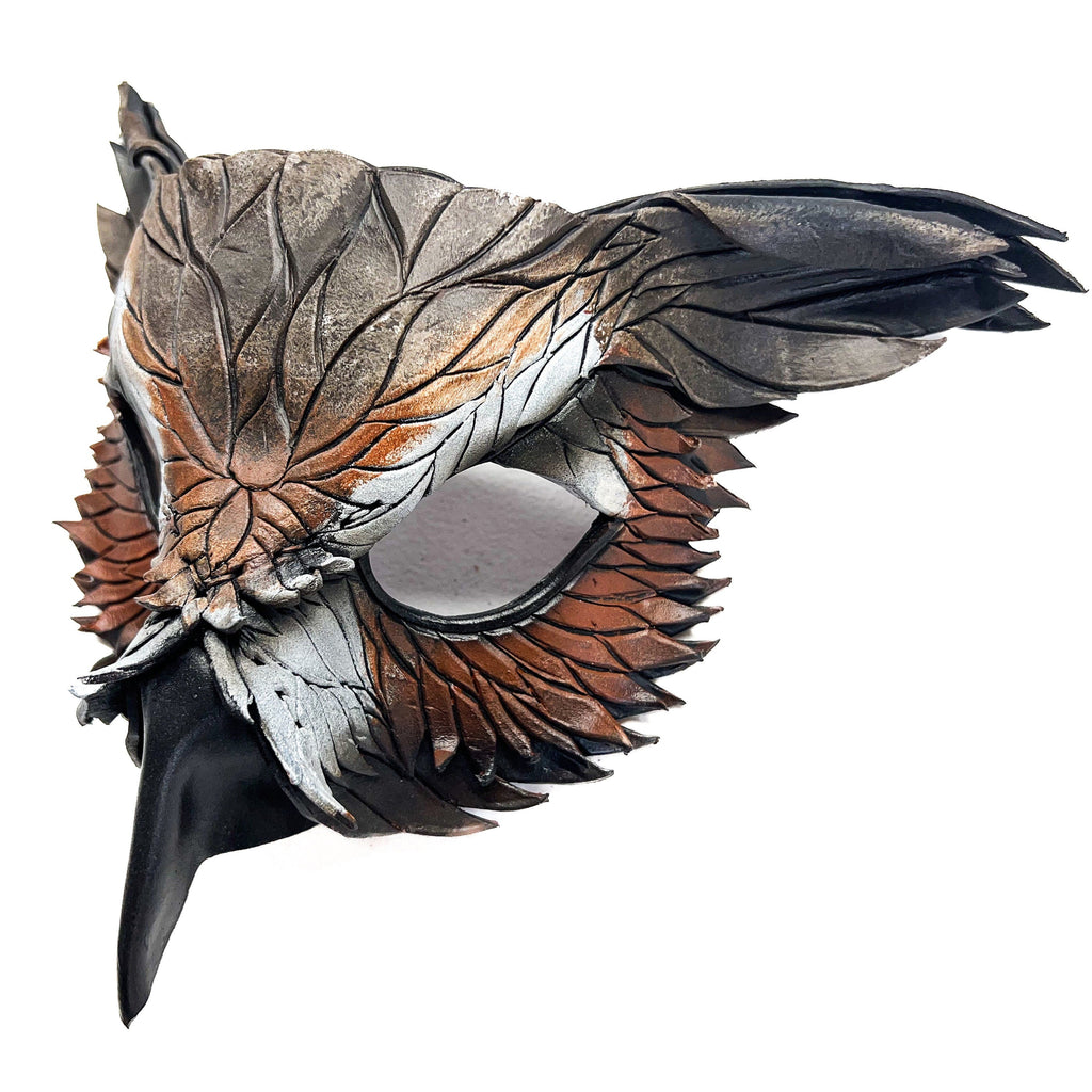 Layered Horned Owl Handmade Genuine Leather Mask Rockwell Masks