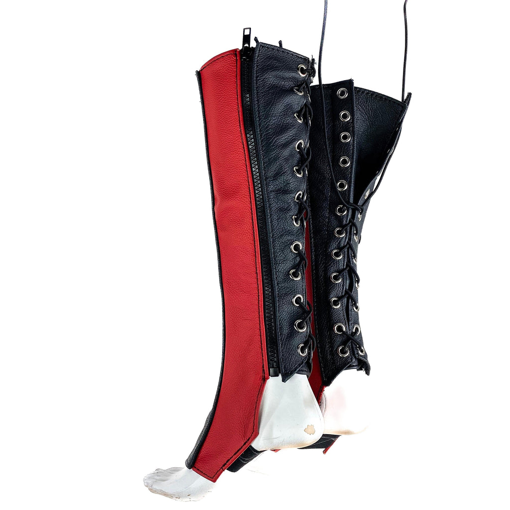 Genuine All Leather Kick Guards - Trapeze Boots - Zipper and Lace Closure - Aerial Boots/Gaiters - for Acrobatics, Costume, Wrestling Rockwell Masks