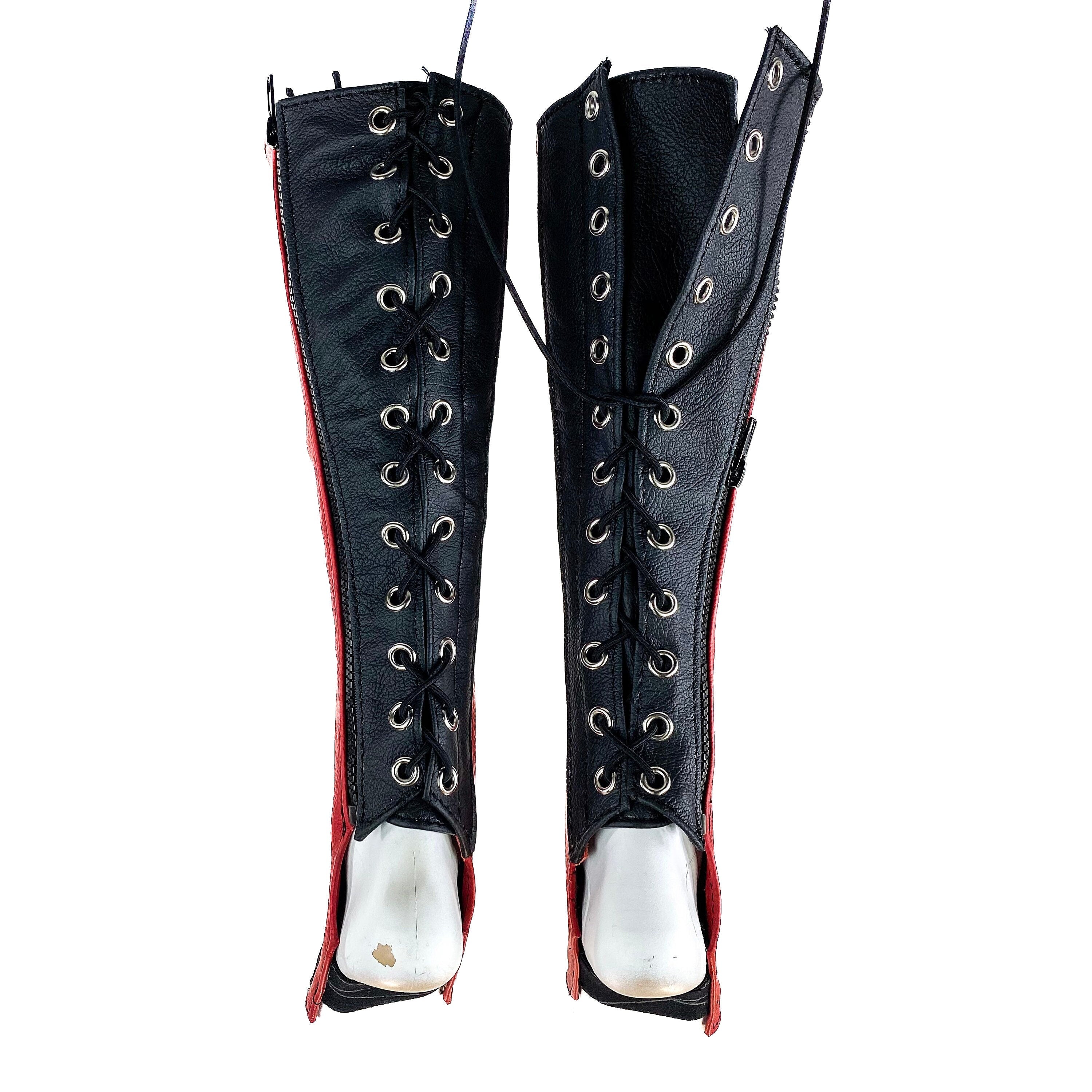 Genuine All Leather Kick Guards - Trapeze Boots - Zipper and Lace Closure - Aerial Boots/Gaiters - for Acrobatics, Costume, Wrestling Rockwell Masks