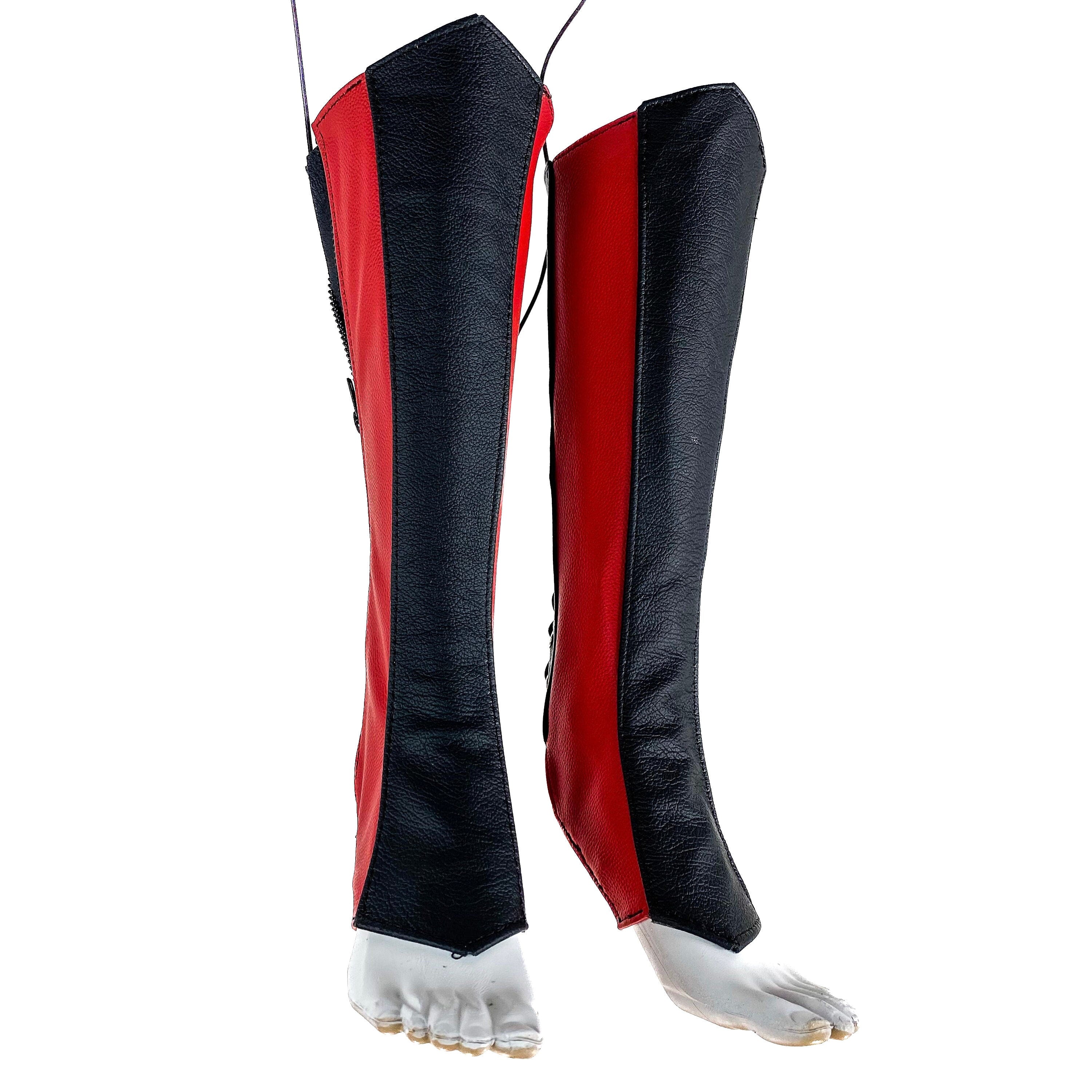 Genuine All Leather Kick Guards - Trapeze Boots - Zipper and Lace Closure - Aerial Boots/Gaiters - for Acrobatics, Costume, Wrestling Rockwell Masks