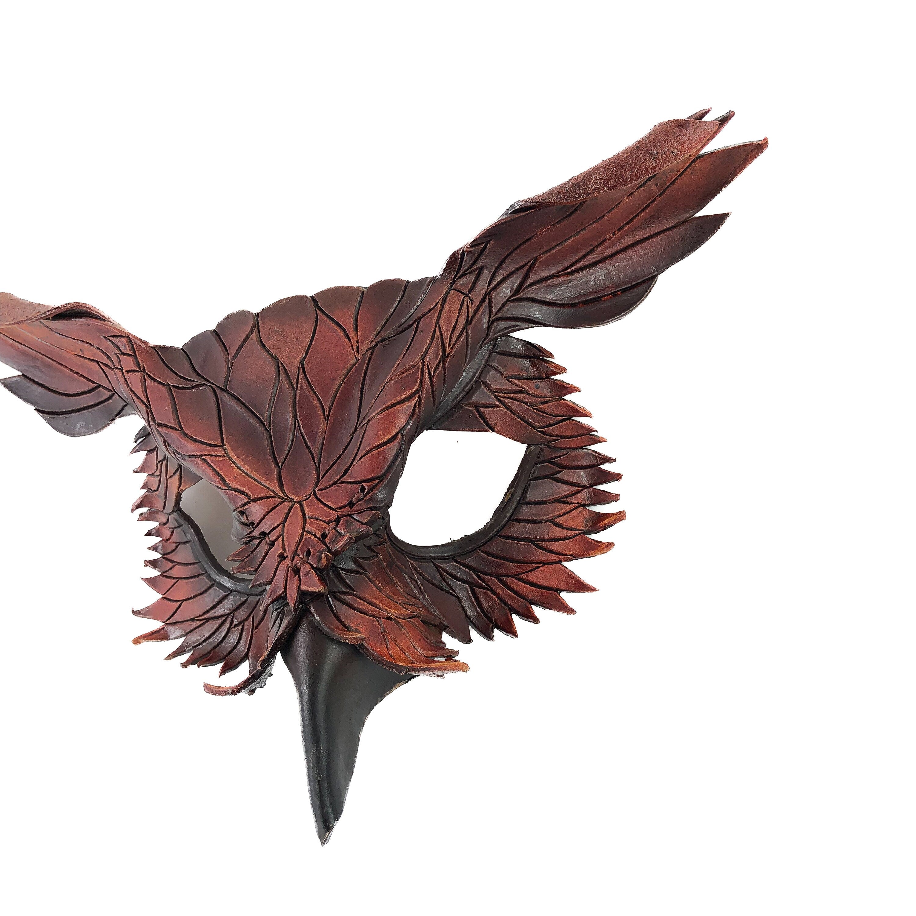 Layered Horned Owl Handmade Genuine Leather Mask Rockwell Masks