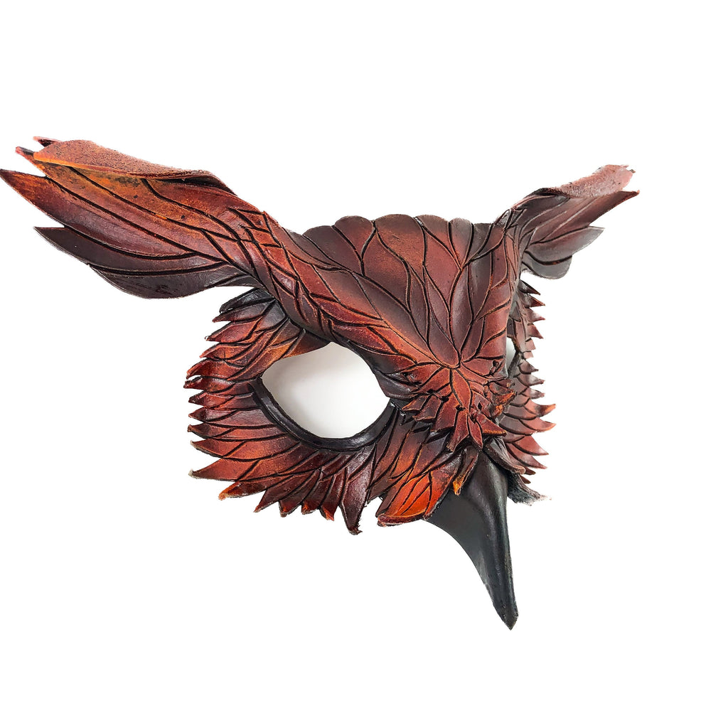 Layered Horned Owl Handmade Genuine Leather Mask Rockwell Masks