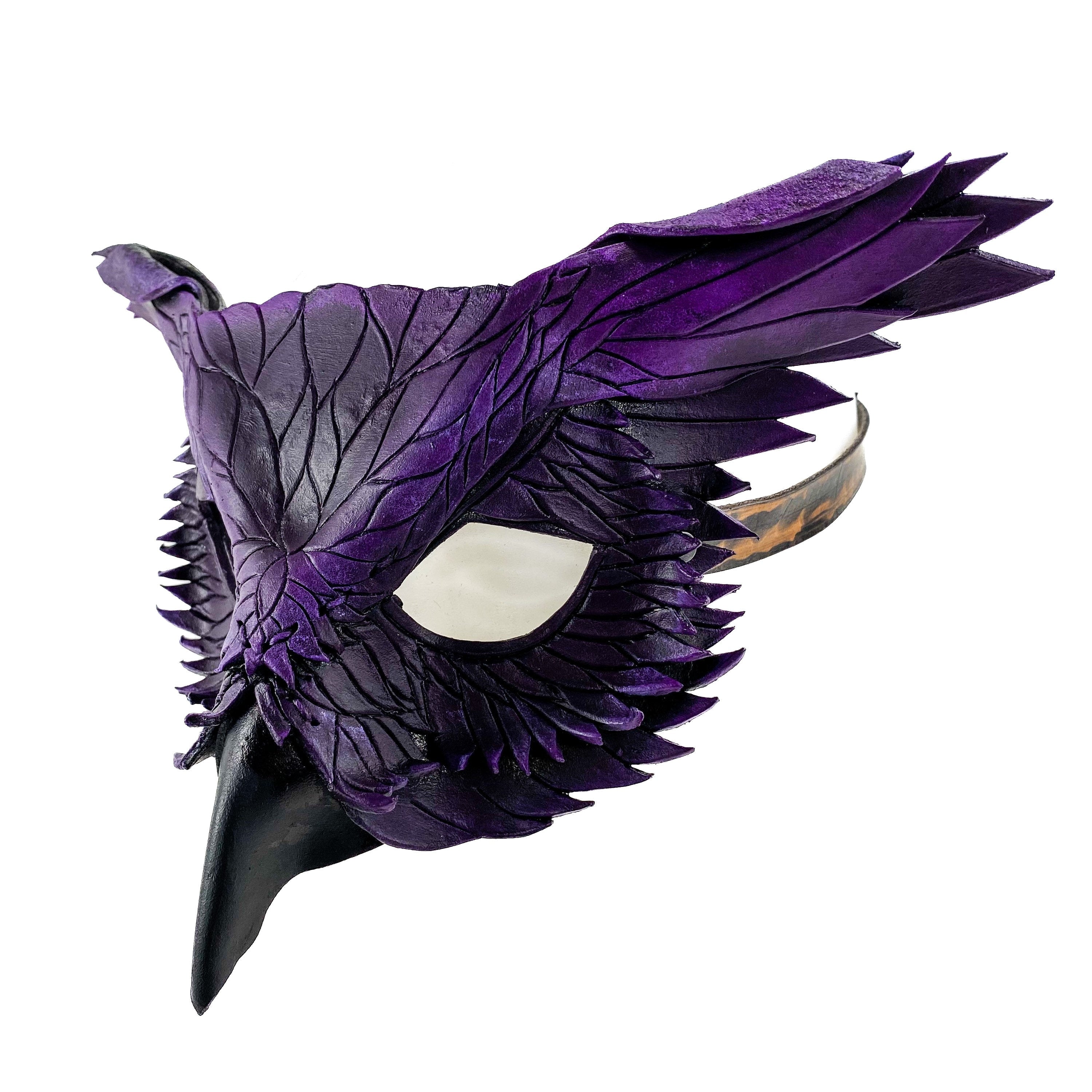 Layered Horned Owl Handmade Genuine Leather Mask in Purple Rockwell Masks