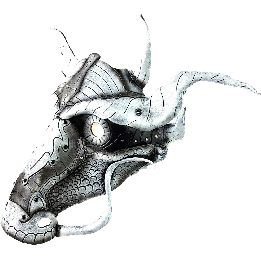 Grey Ancient Dragon Leather Mask with Swarovski Crystals Rockwell Masks