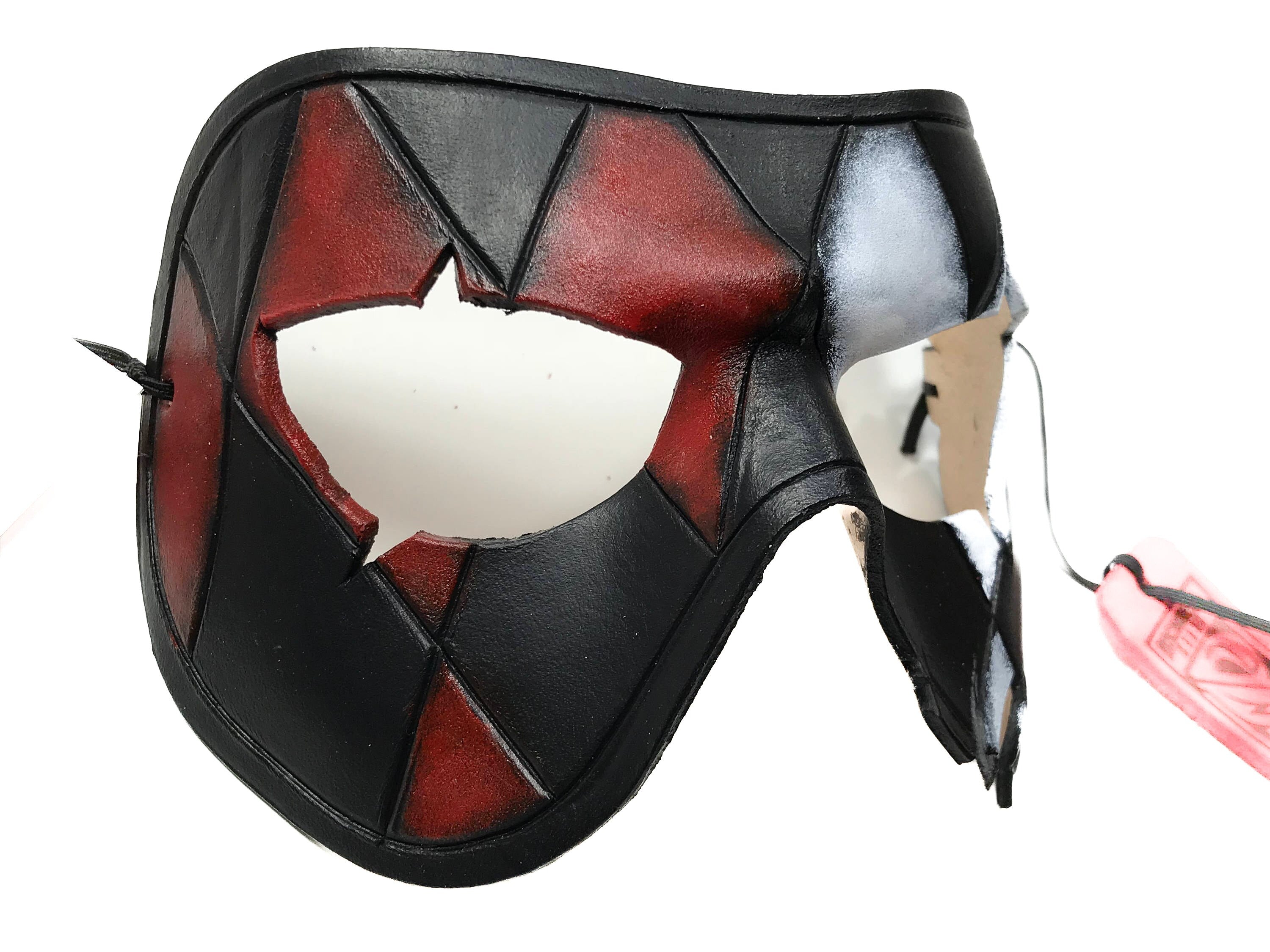 Harlequin Handmade Genuine Leather Mask in Red White Black and Gold Rockwell Masks