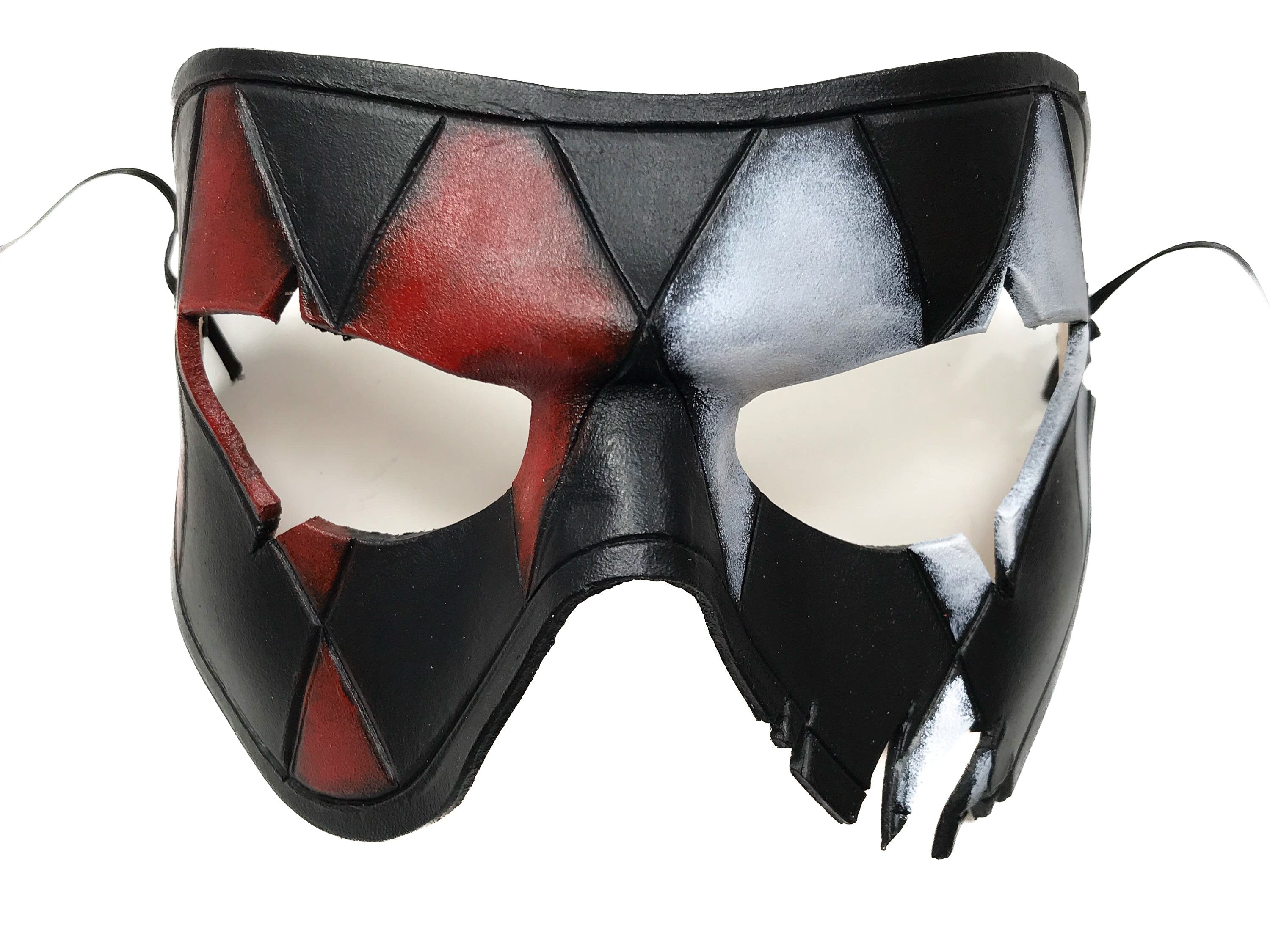 Harlequin Handmade Genuine Leather Mask in Red White Black and Gold Rockwell Masks