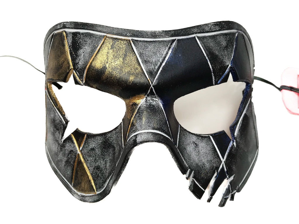 Harlequin Handmade Genuine Leather Mask in Blue White Black and Gold Rockwell Masks