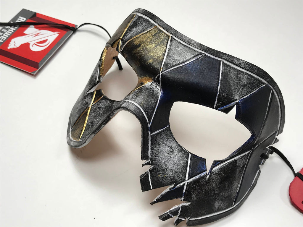 Harlequin Handmade Genuine Leather Mask in Blue White Black and Gold Rockwell Masks
