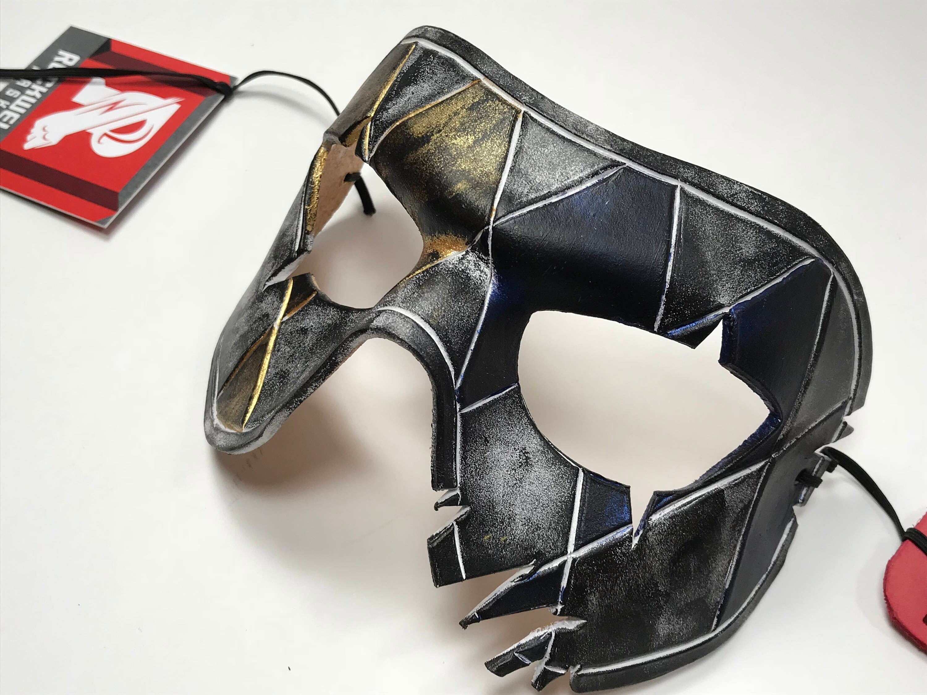 Harlequin Handmade Genuine Leather Mask in Blue White Black and Gold Rockwell Masks
