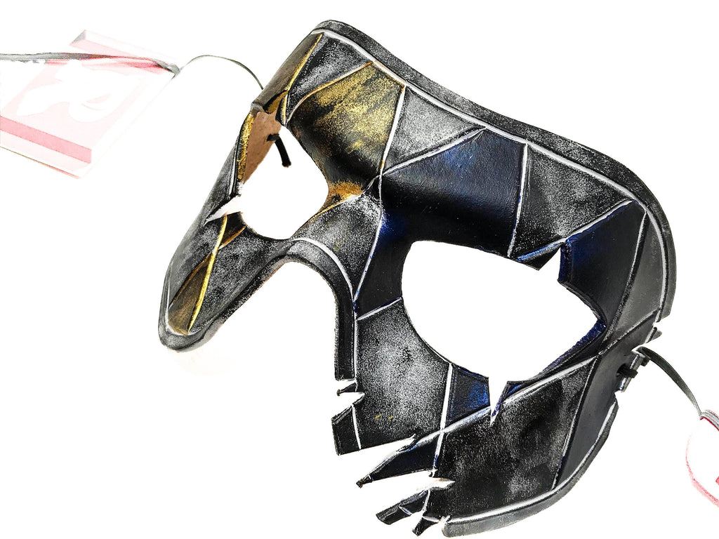 Harlequin Handmade Genuine Leather Mask in Blue White Black and Gold Rockwell Masks
